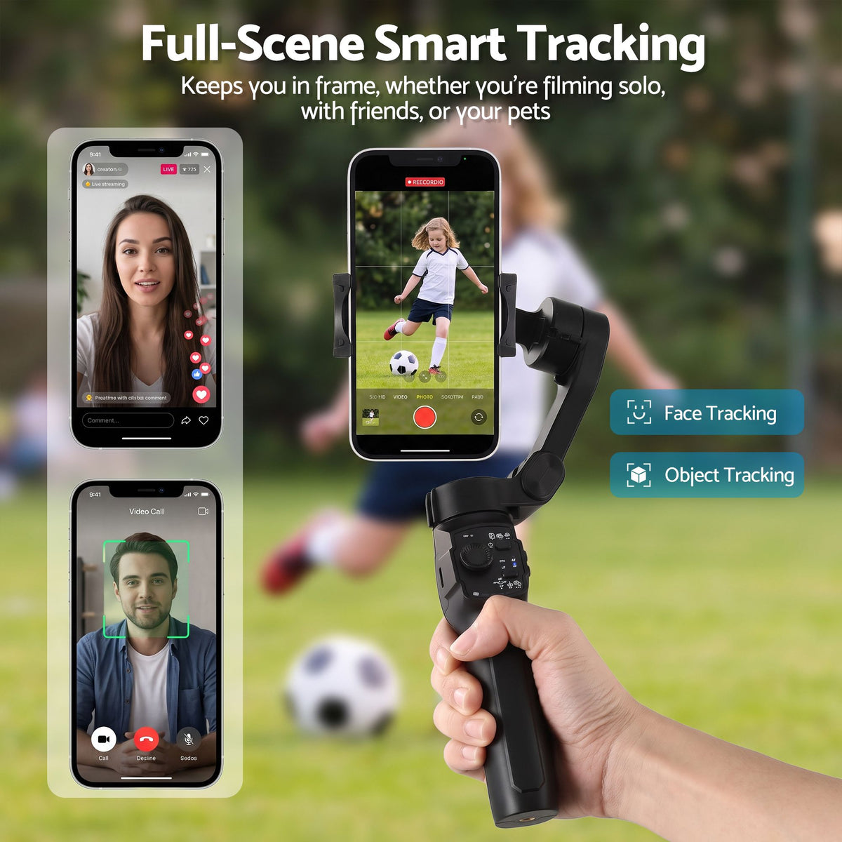 3-Axis Smartphone Gimbal Stabilizer with Tripod and Foldable Selfie Stick