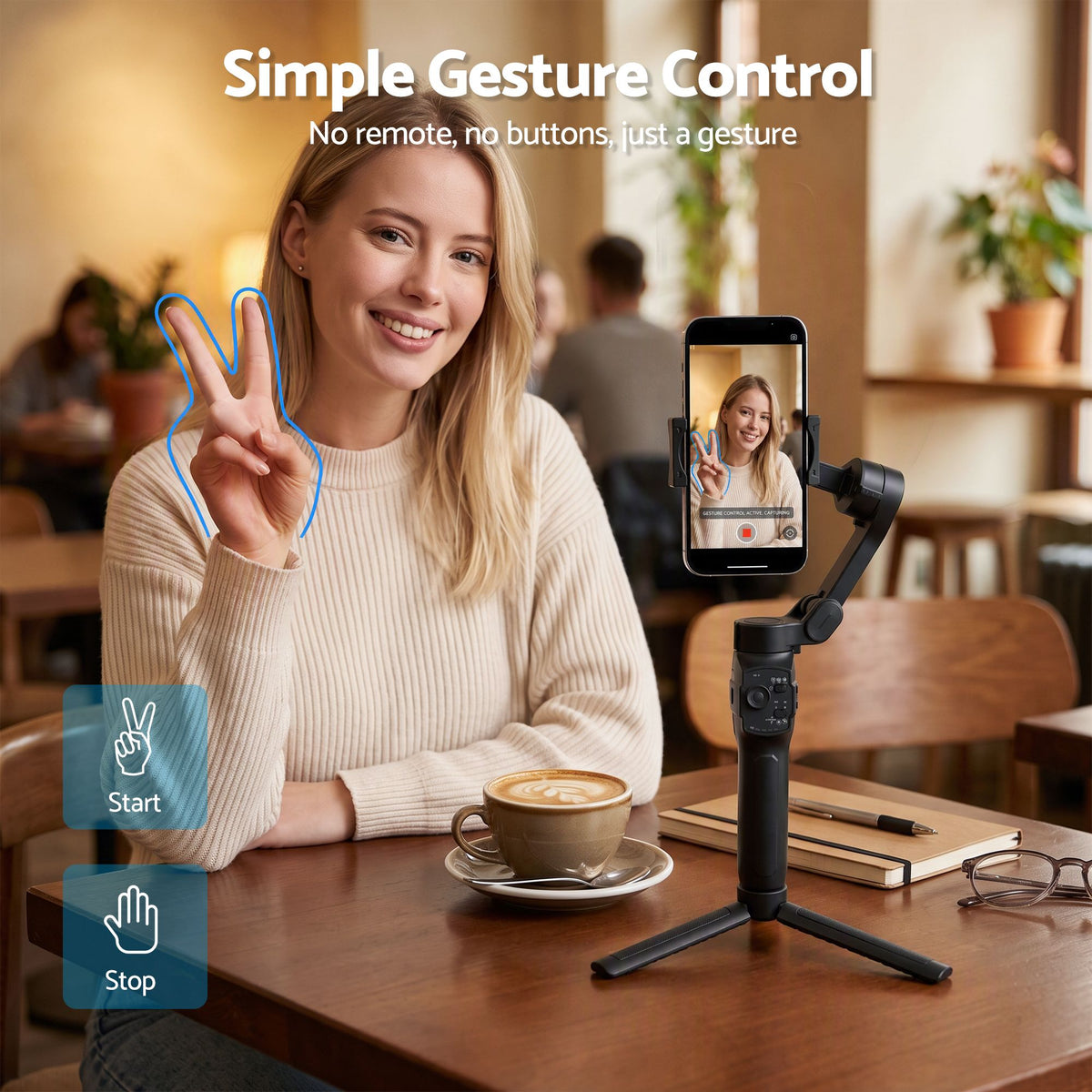 3-Axis Smartphone Gimbal Stabilizer with Tripod and Foldable Selfie Stick