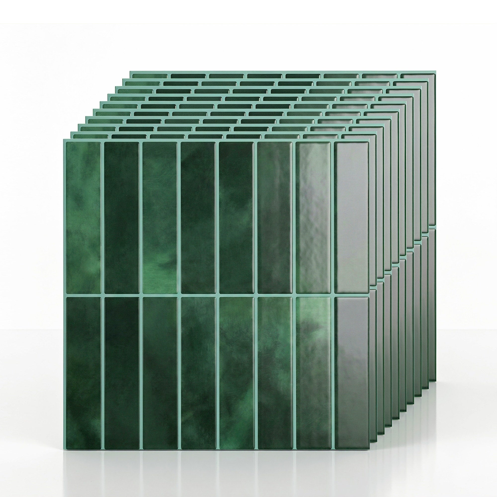 3D Peel and Stick LinearGrid Wall Tiles 10 Sheets - Green