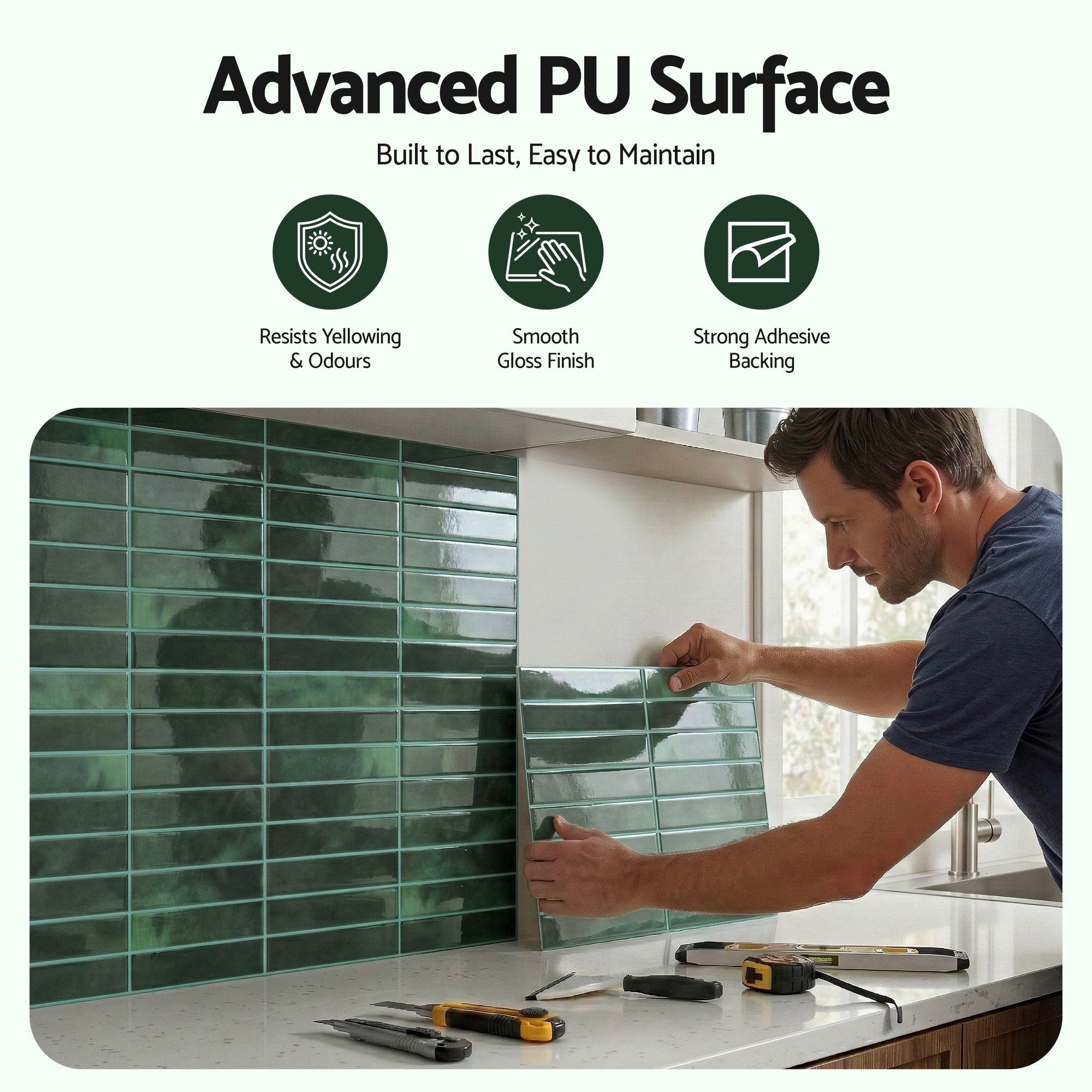 3D Peel and Stick LinearGrid Wall Tiles 10 Sheets - Green