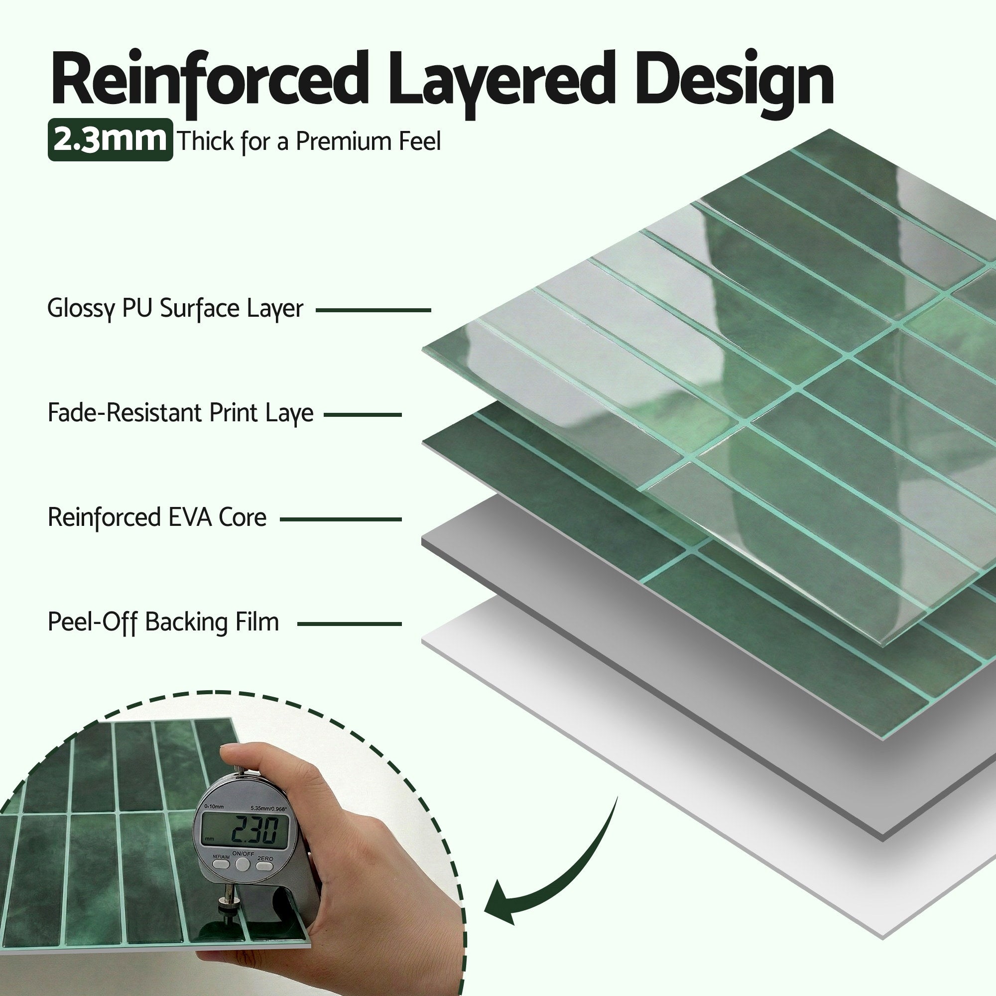3D Peel and Stick LinearGrid Wall Tiles 10 Sheets - Green