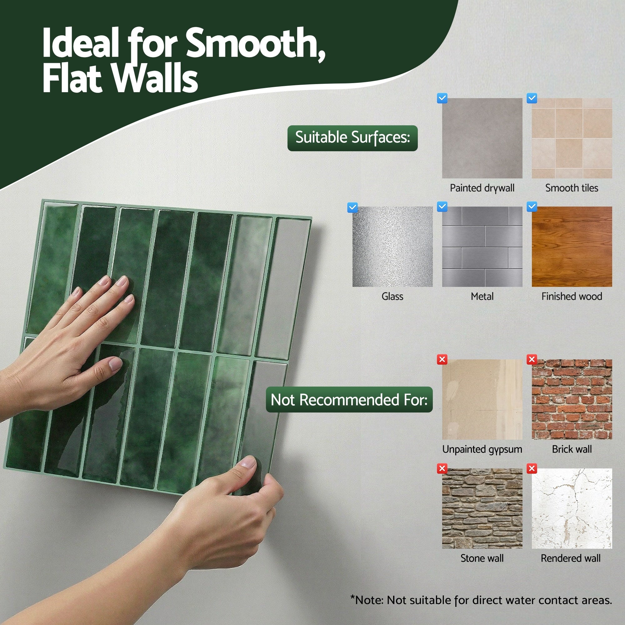 3D Peel and Stick LinearGrid Wall Tiles 10 Sheets - Green