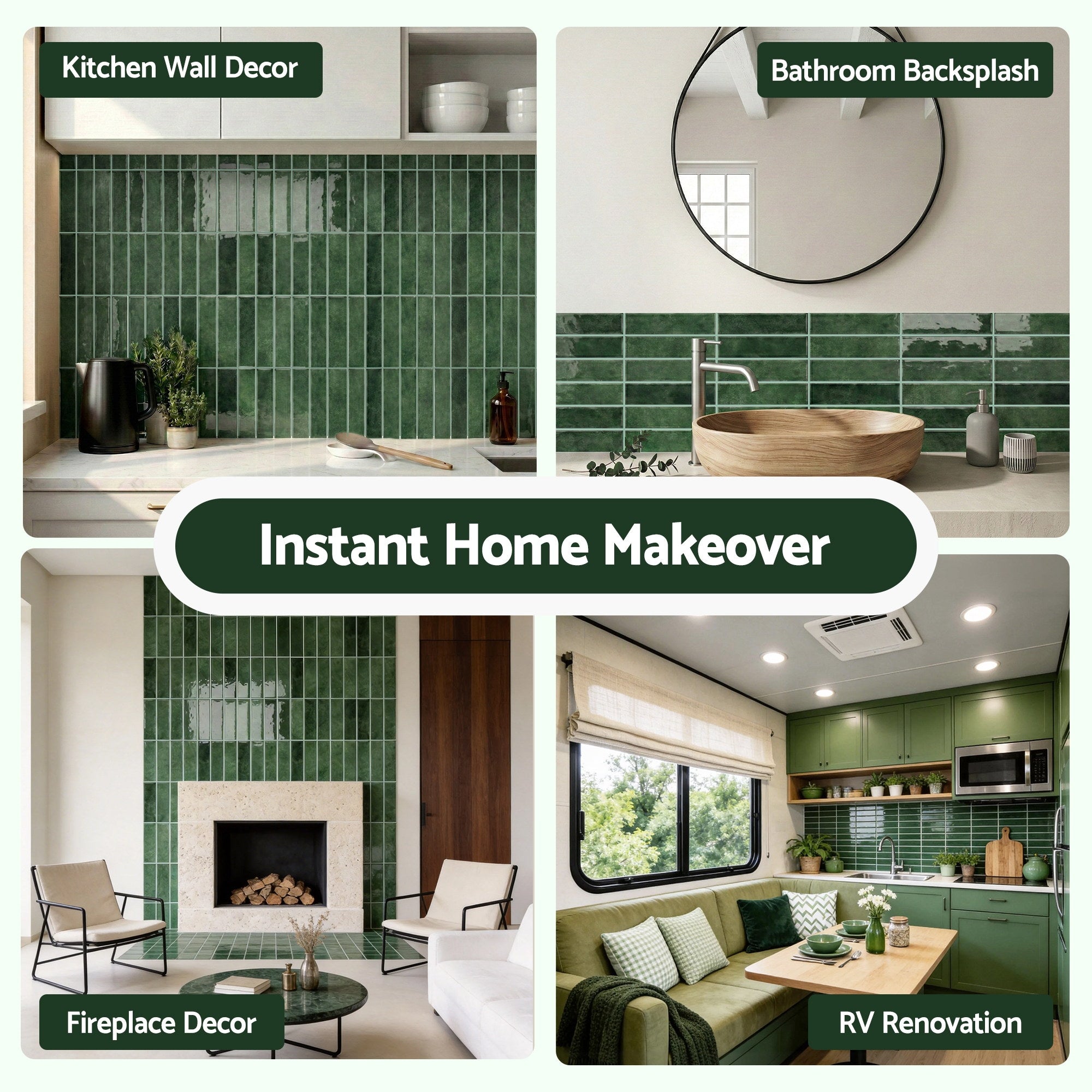 3D Peel and Stick LinearGrid Wall Tiles 10 Sheets - Green