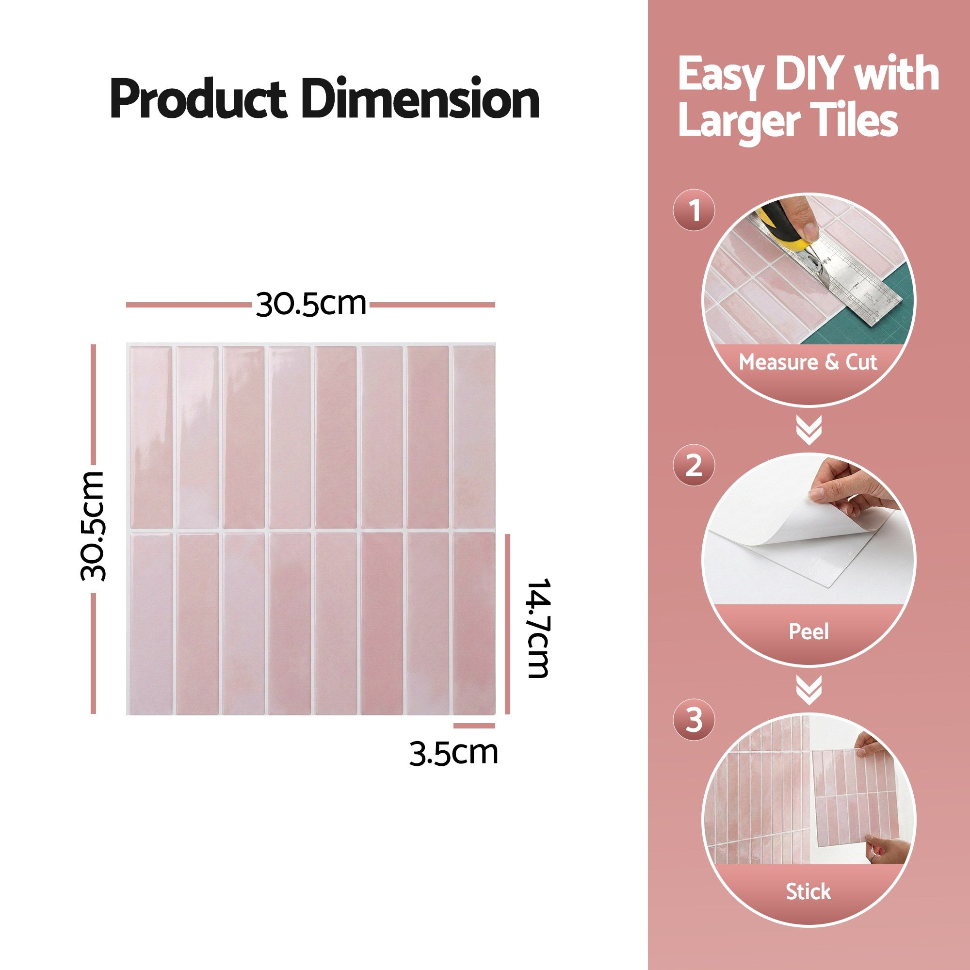 3D Peel and Stick LinearGrid Wall Tiles 10 Sheets - Pink