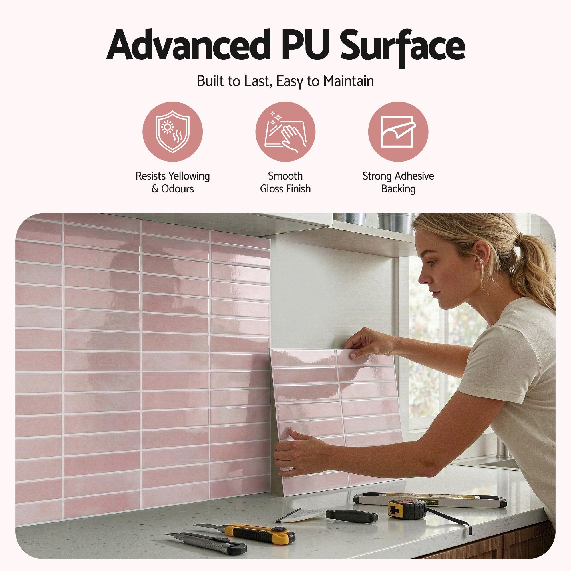 3D Peel and Stick LinearGrid Wall Tiles 10 Sheets - Pink