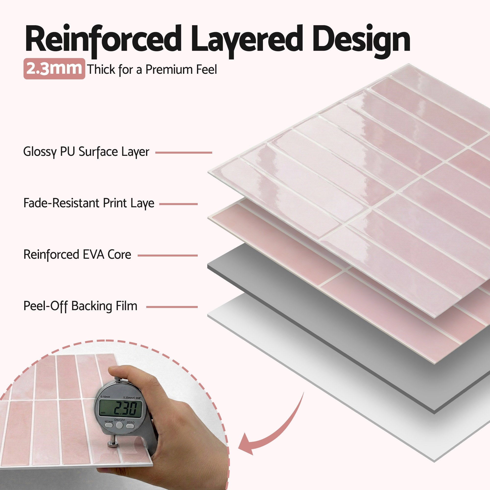 3D Peel and Stick LinearGrid Wall Tiles 10 Sheets - Pink