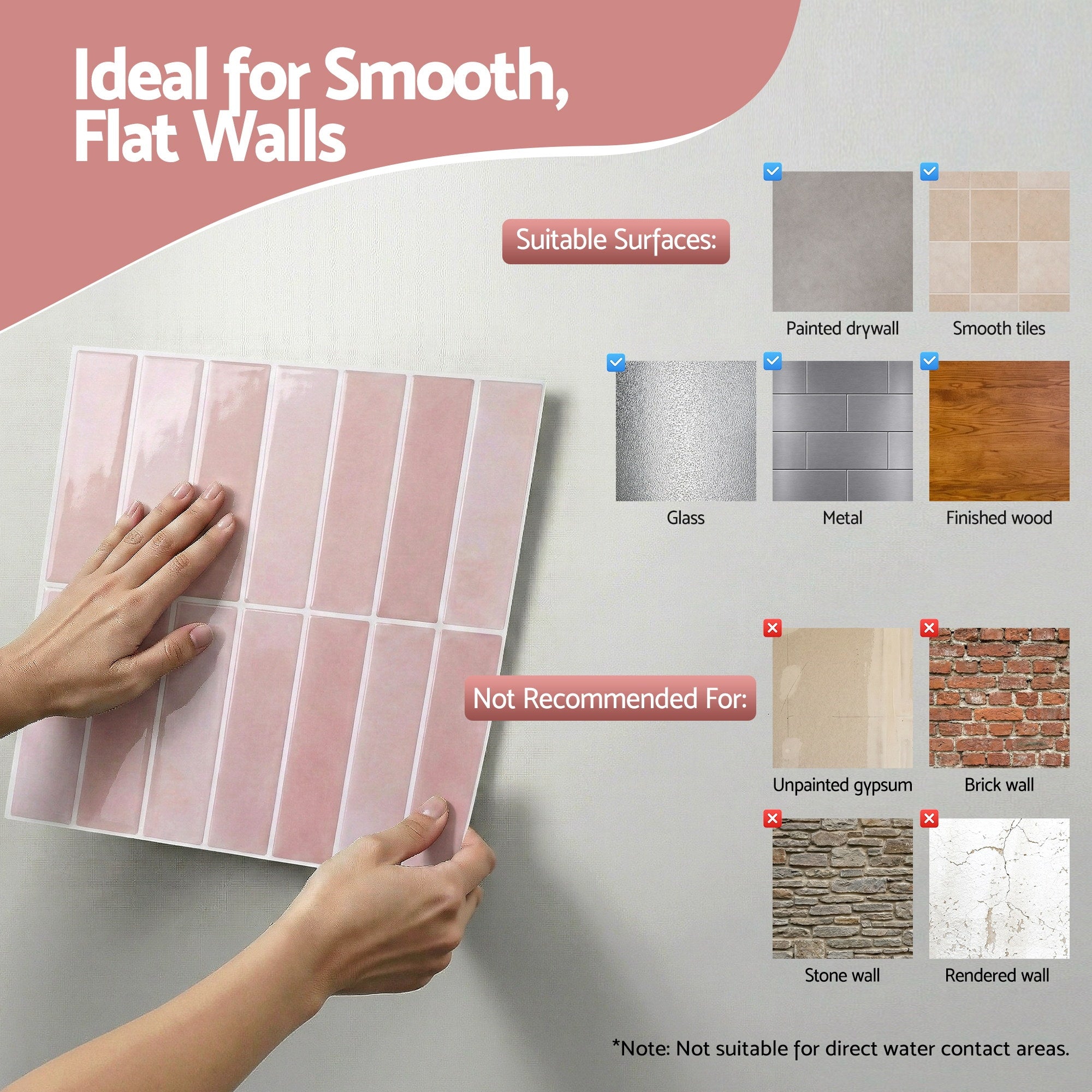 3D Peel and Stick LinearGrid Wall Tiles 10 Sheets - Pink