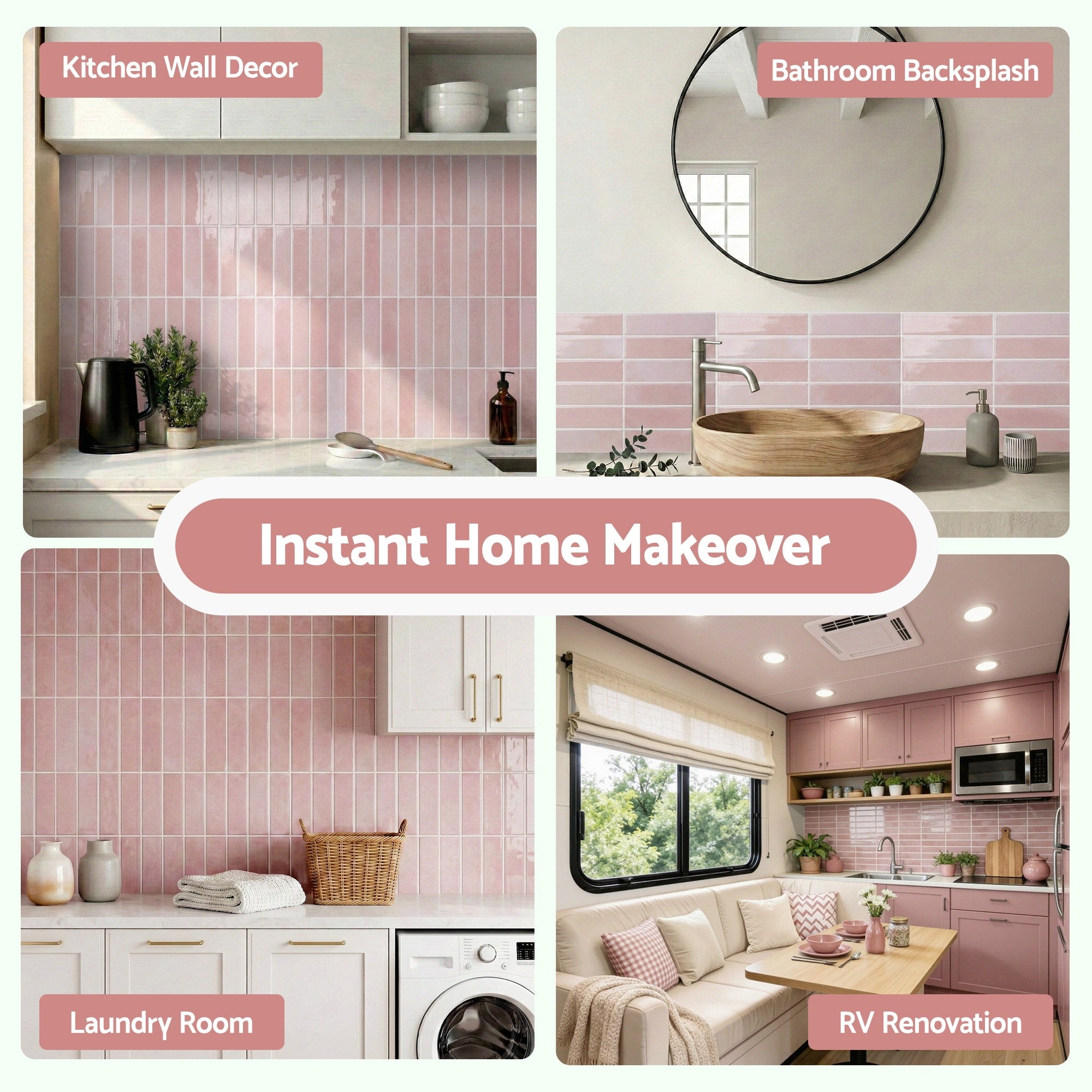 3D Peel and Stick LinearGrid Wall Tiles 10 Sheets - Pink