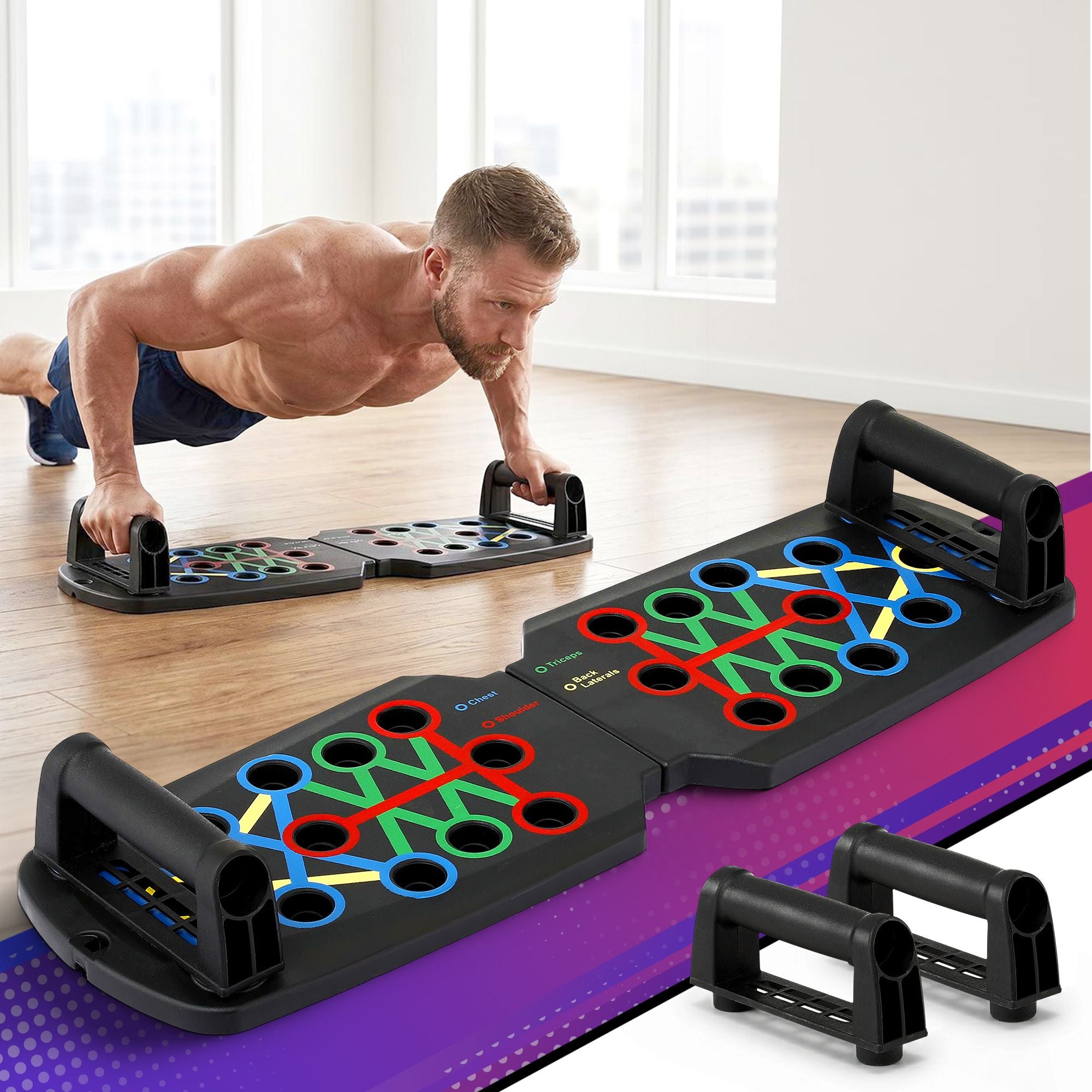 Multi-Function Push Up Workout Board with Rack - Black