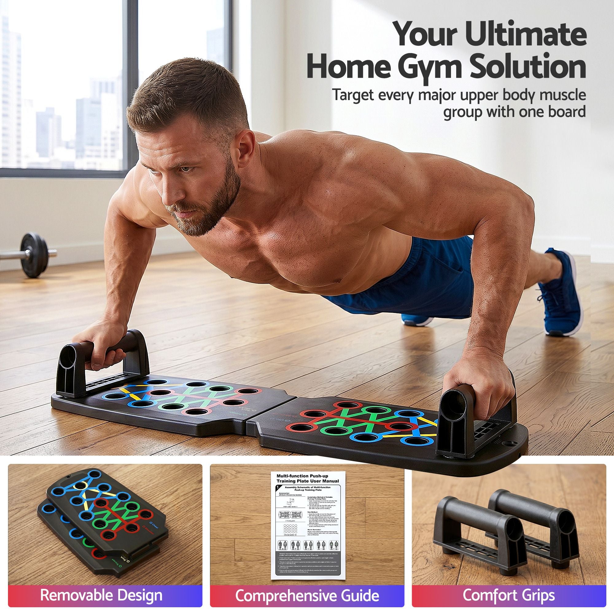 Multi-Function Push Up Workout Board with Rack - Black