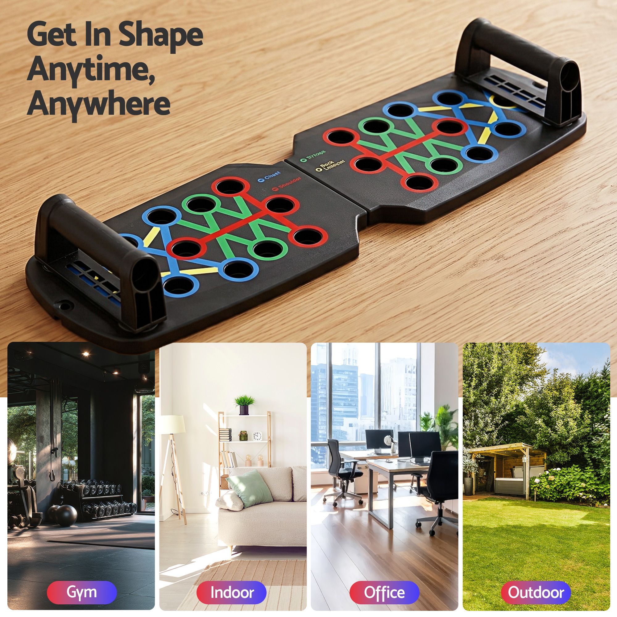 Multi-Function Push Up Workout Board with Rack - Black