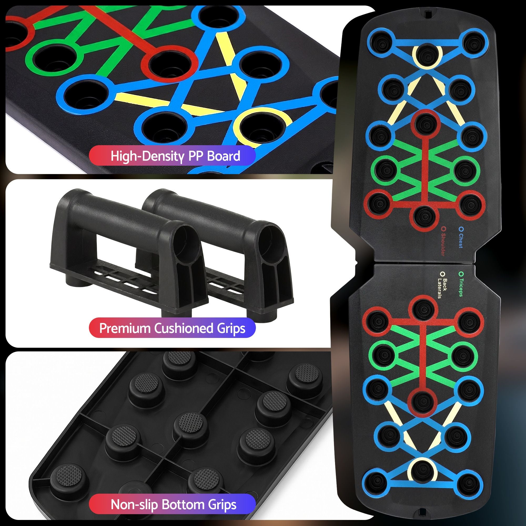 Multi-Function Push Up Workout Board with Rack - Black