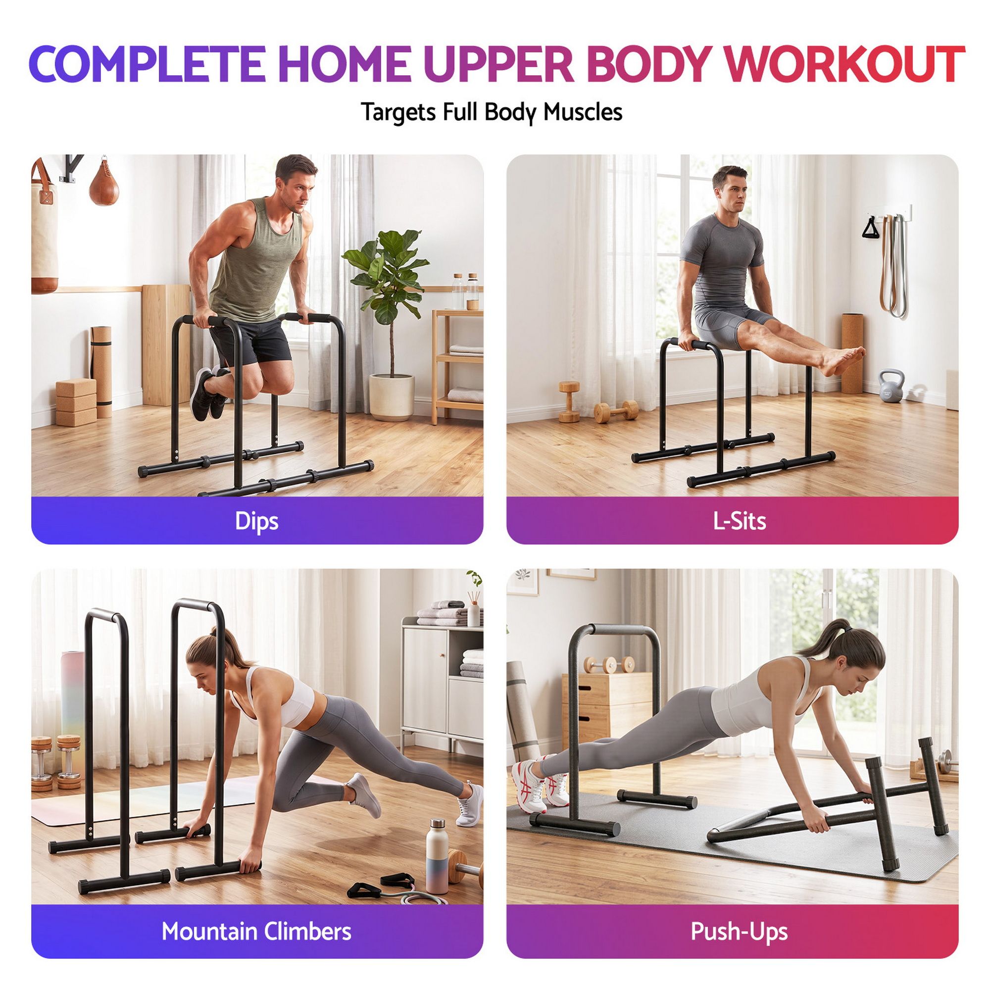 Dip Station Parallette Bars Home Gym Workout Stand Black