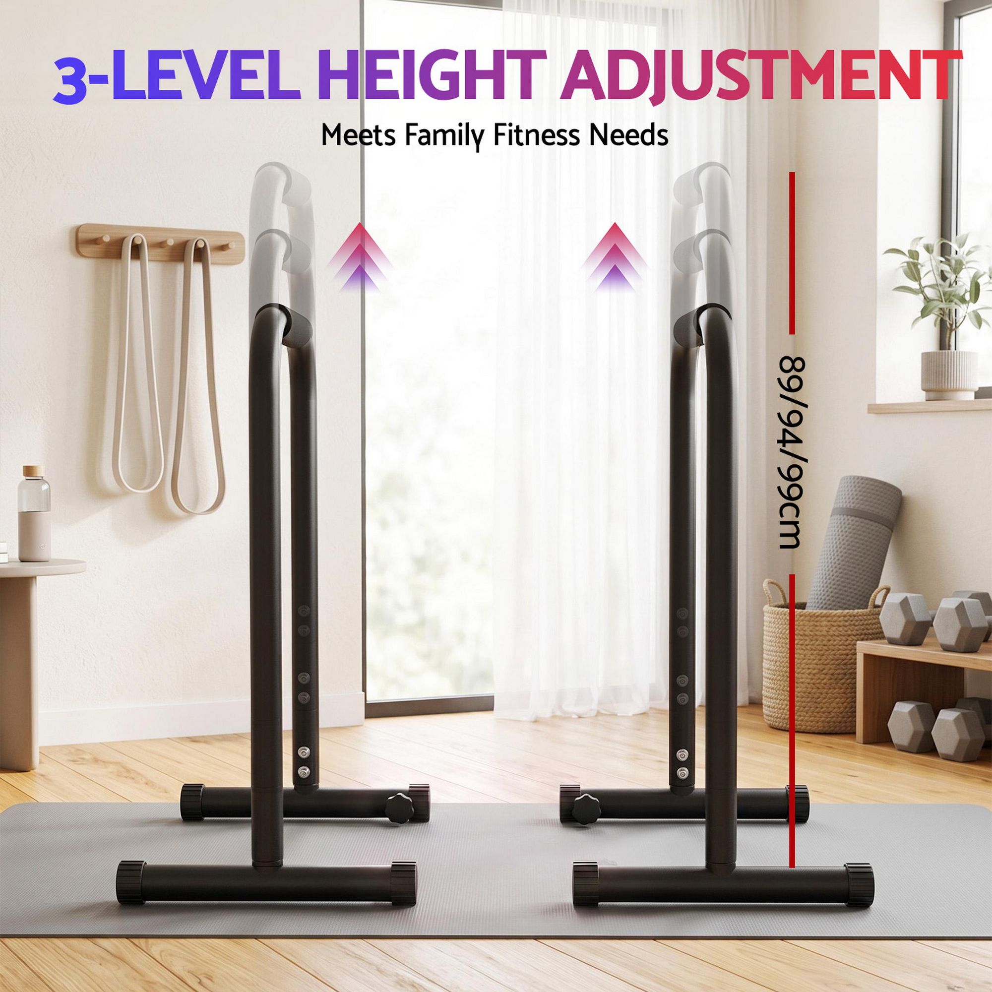 Dip Station Parallette Bars Home Gym Workout Stand Black