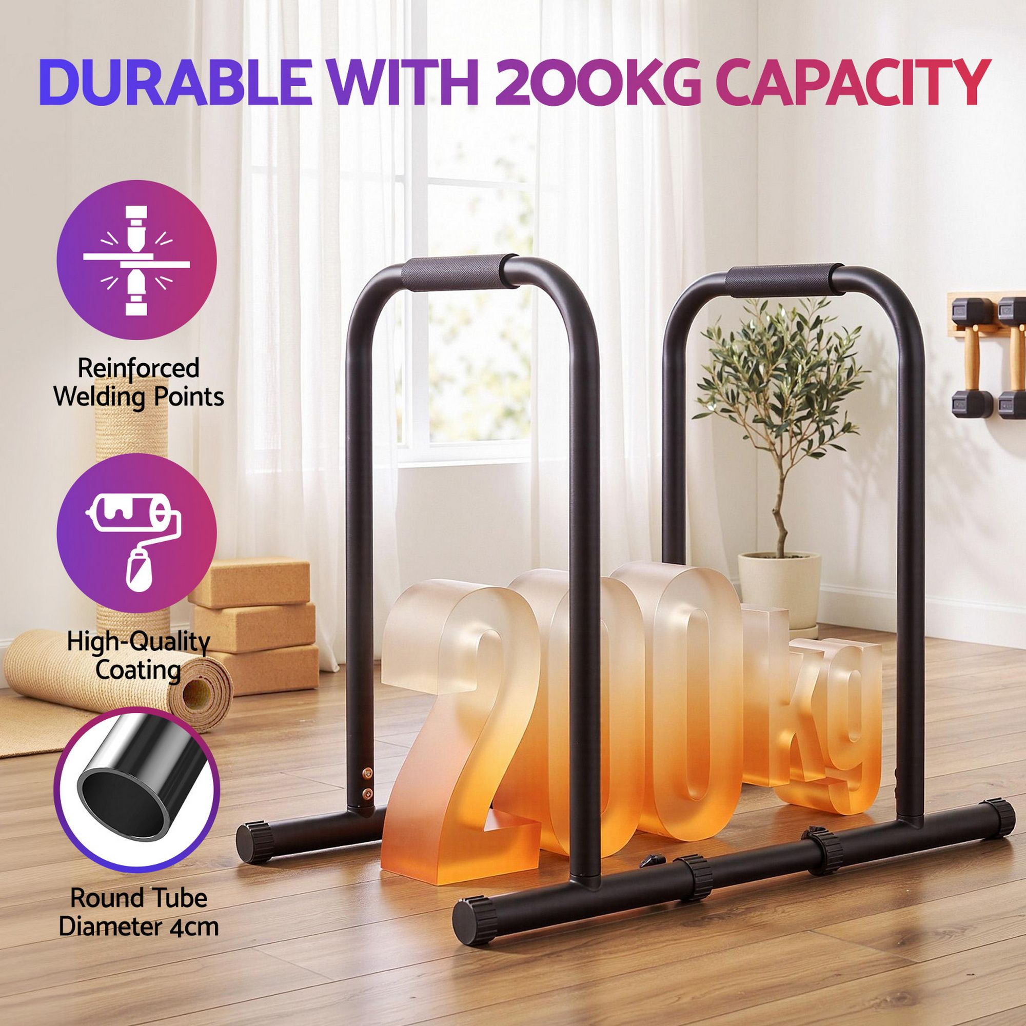 Dip Station Parallette Bars Home Gym Workout Stand Black