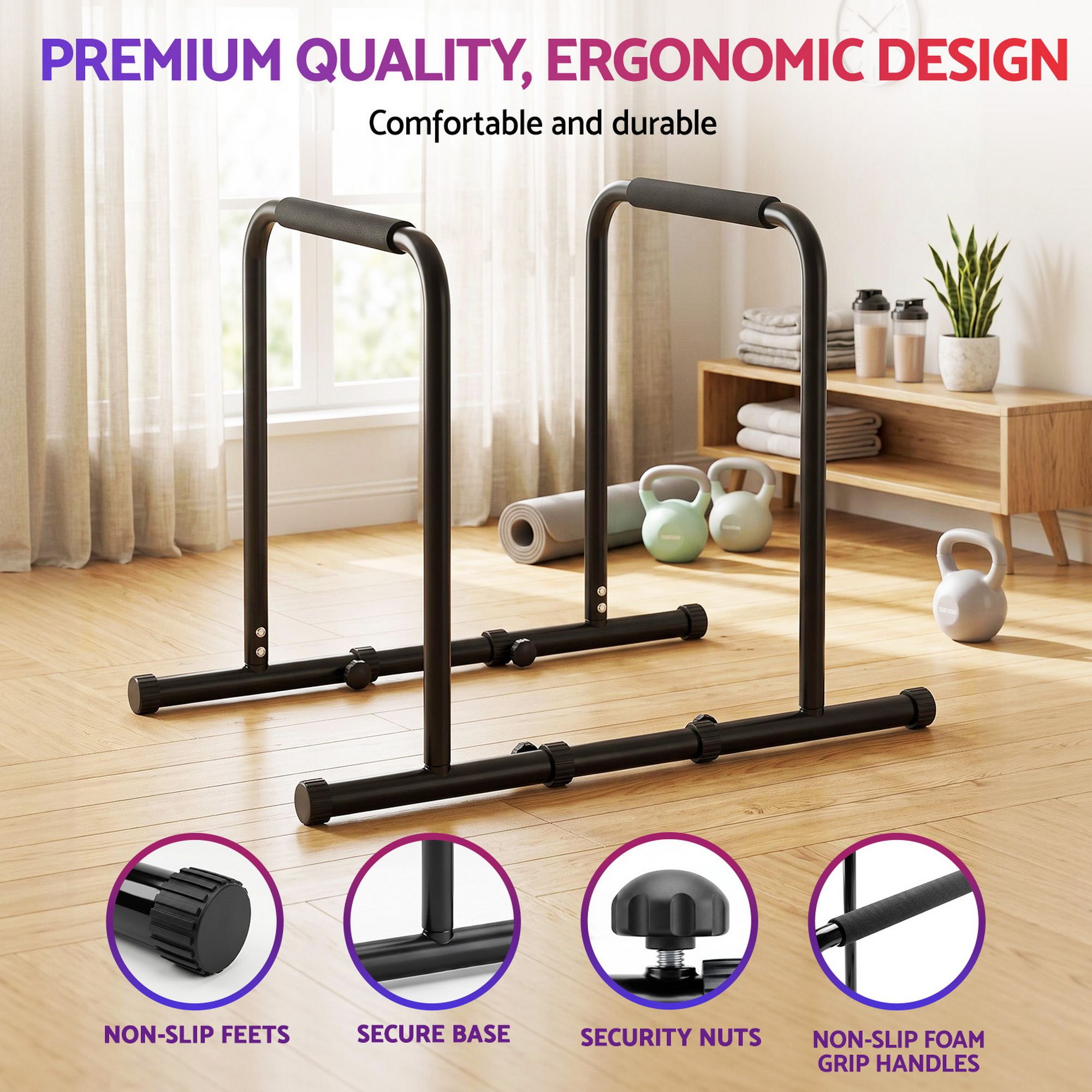 Dip Station Parallette Bars Home Gym Workout Stand Black