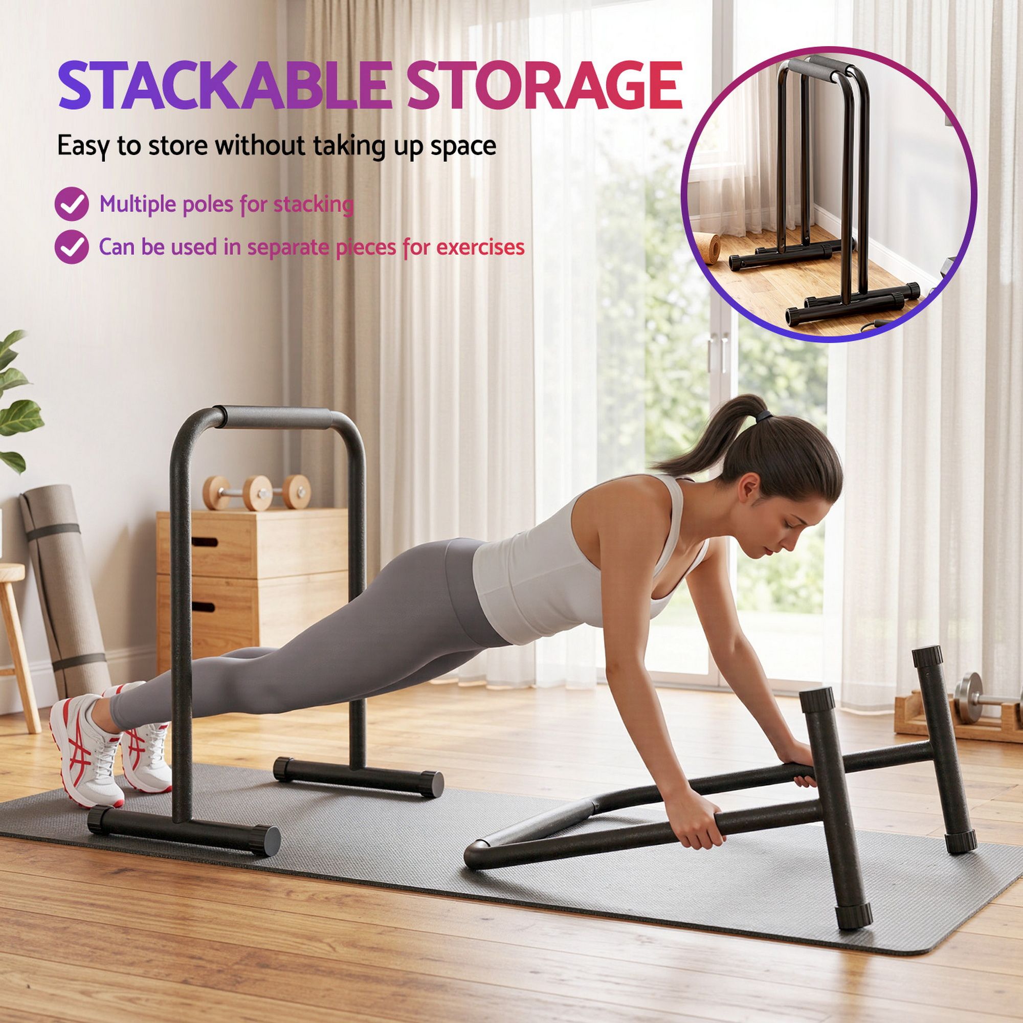 Dip Station Parallette Bars Home Gym Workout Stand Black