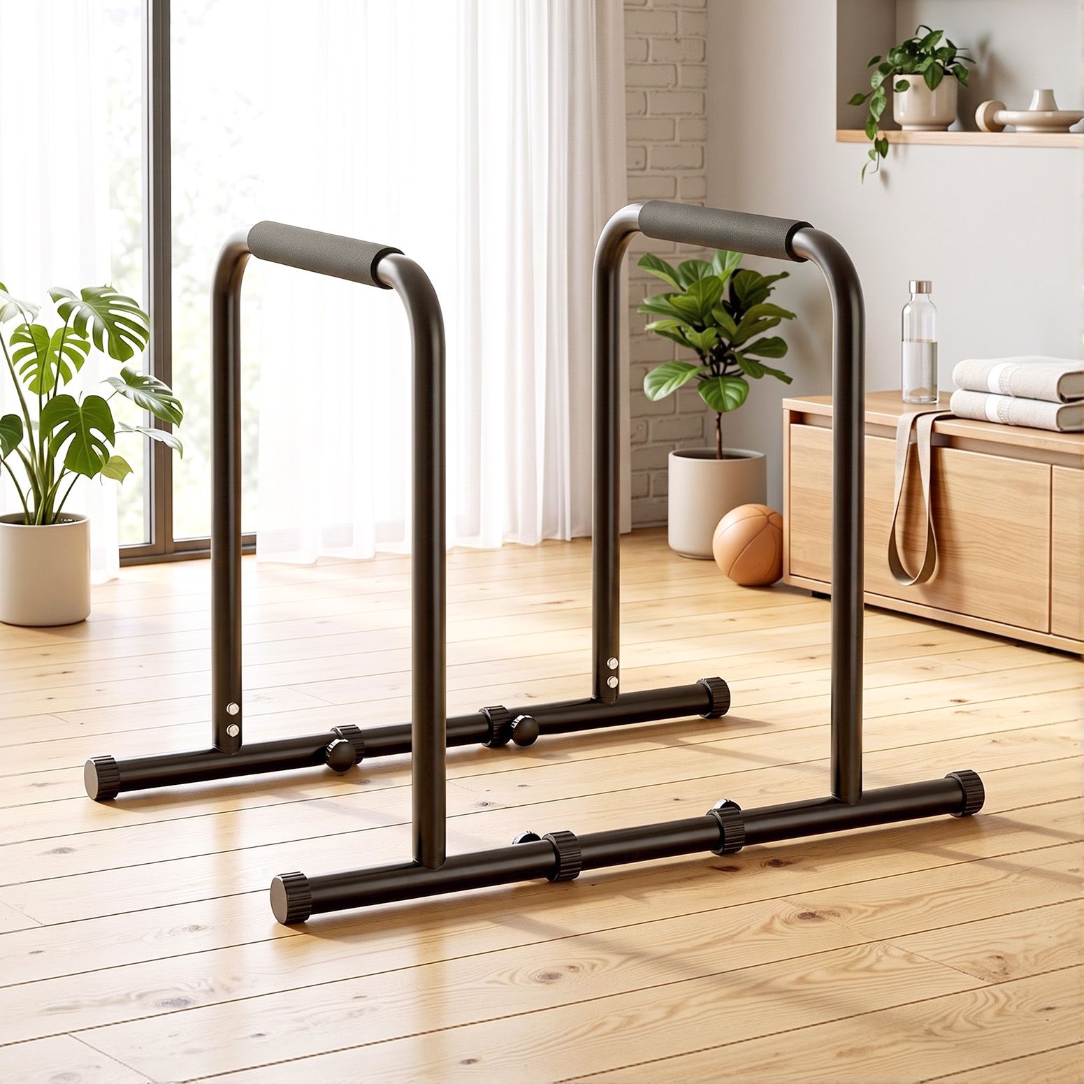 Dip Station Parallette Bars Home Gym Workout Stand Black