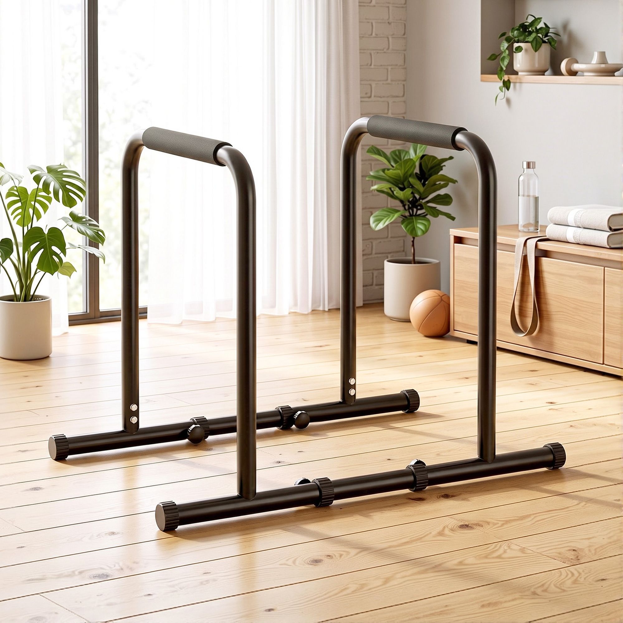 Dip Station Parallette Bars Home Gym Workout Stand Black