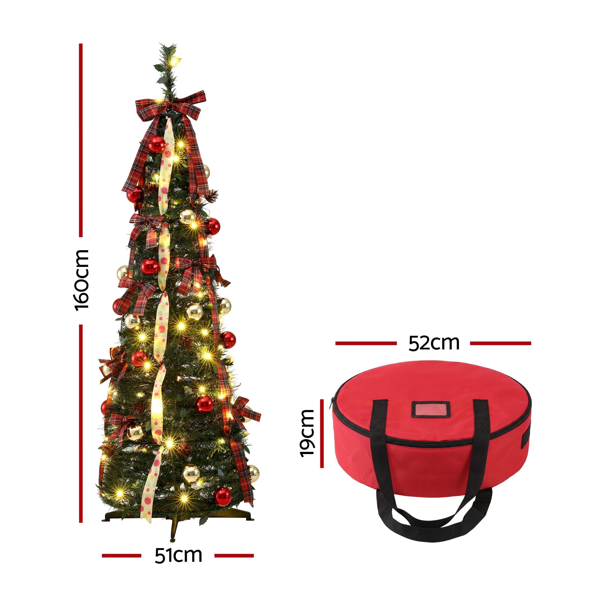 Pop Up Christmas Tree Pre Decorated Artificial Christmas Tree 160cm
