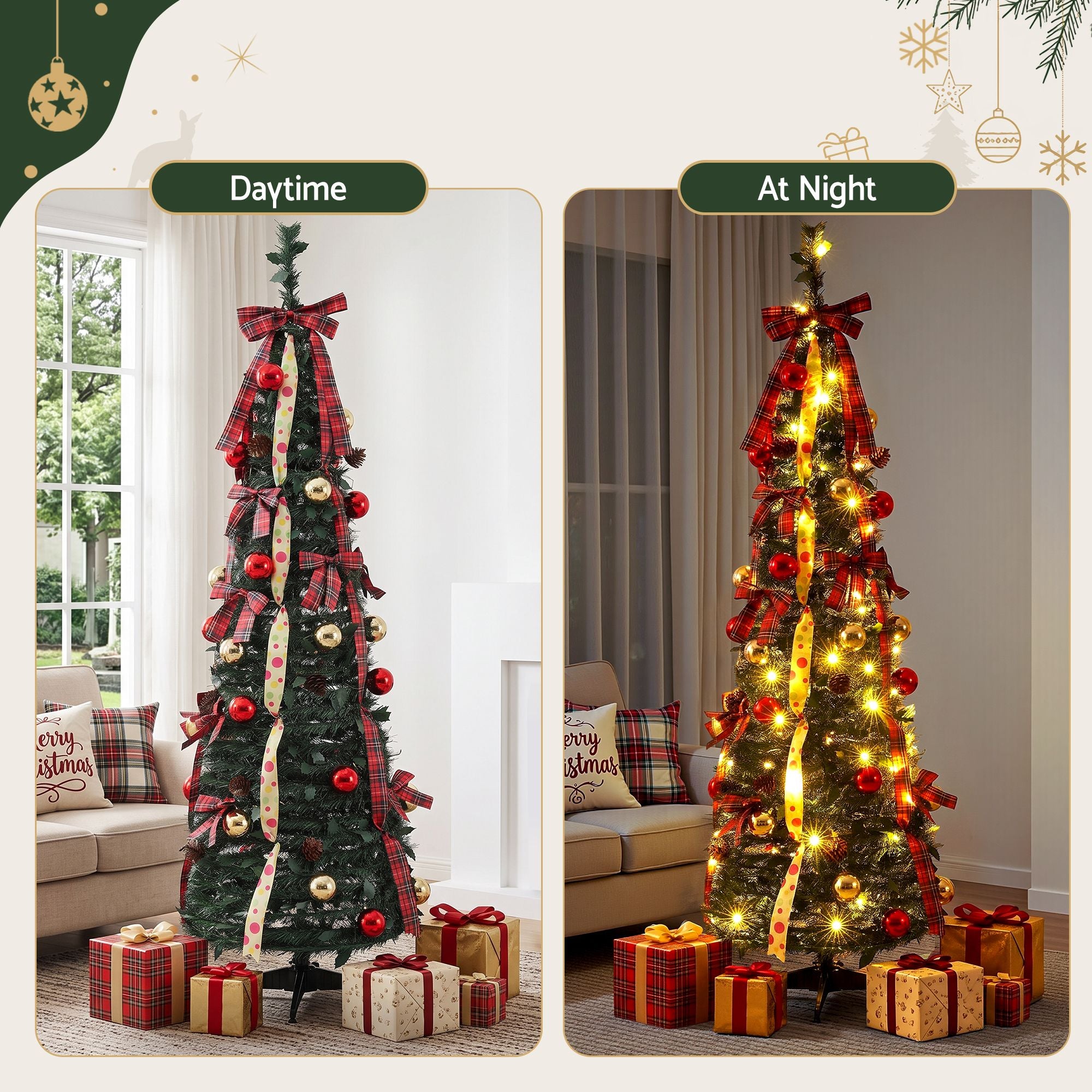Pop Up Christmas Tree Pre Decorated Artificial Christmas Tree 160cm