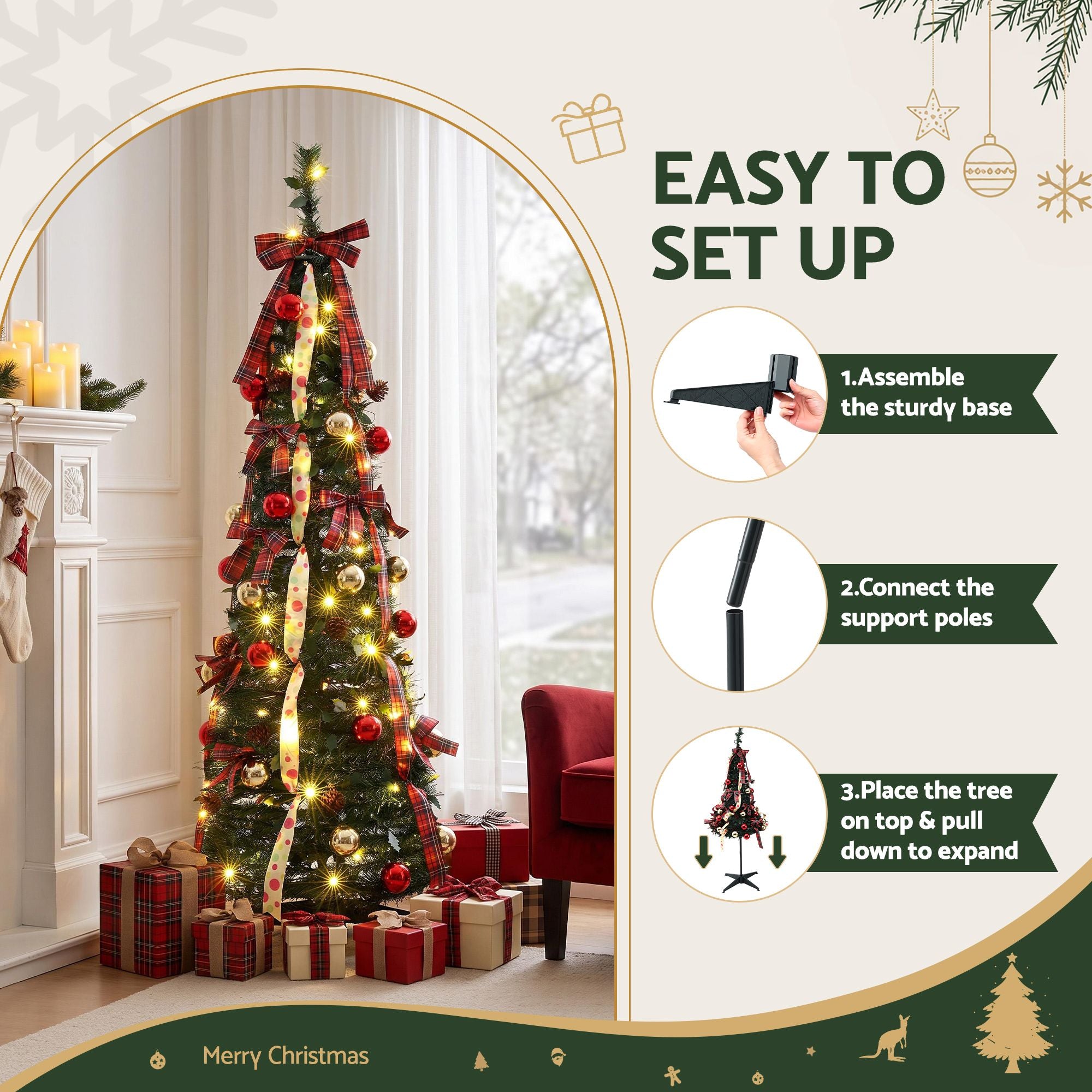 Pop Up Christmas Tree Pre Decorated Artificial Christmas Tree 160cm