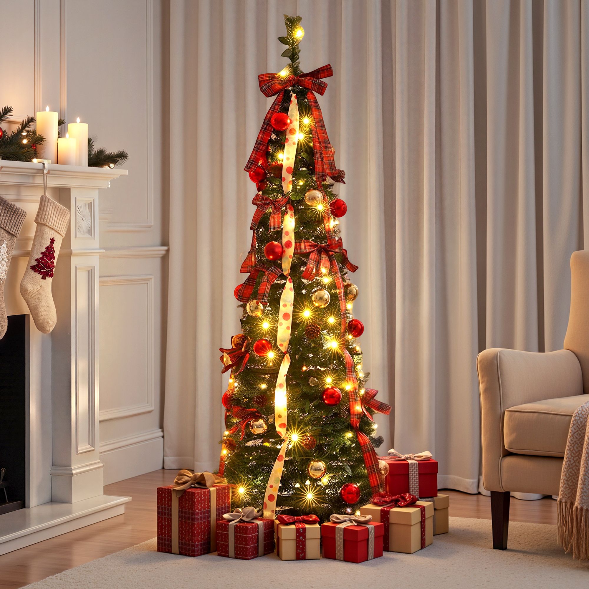 Pop Up Christmas Tree Pre Decorated Artificial Christmas Tree 160cm