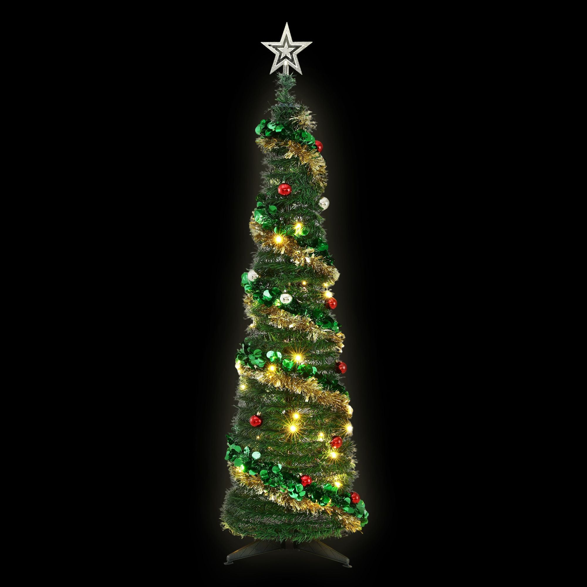 Pop Up Christmas Tree Pre Decorated Warm White LED 160cm