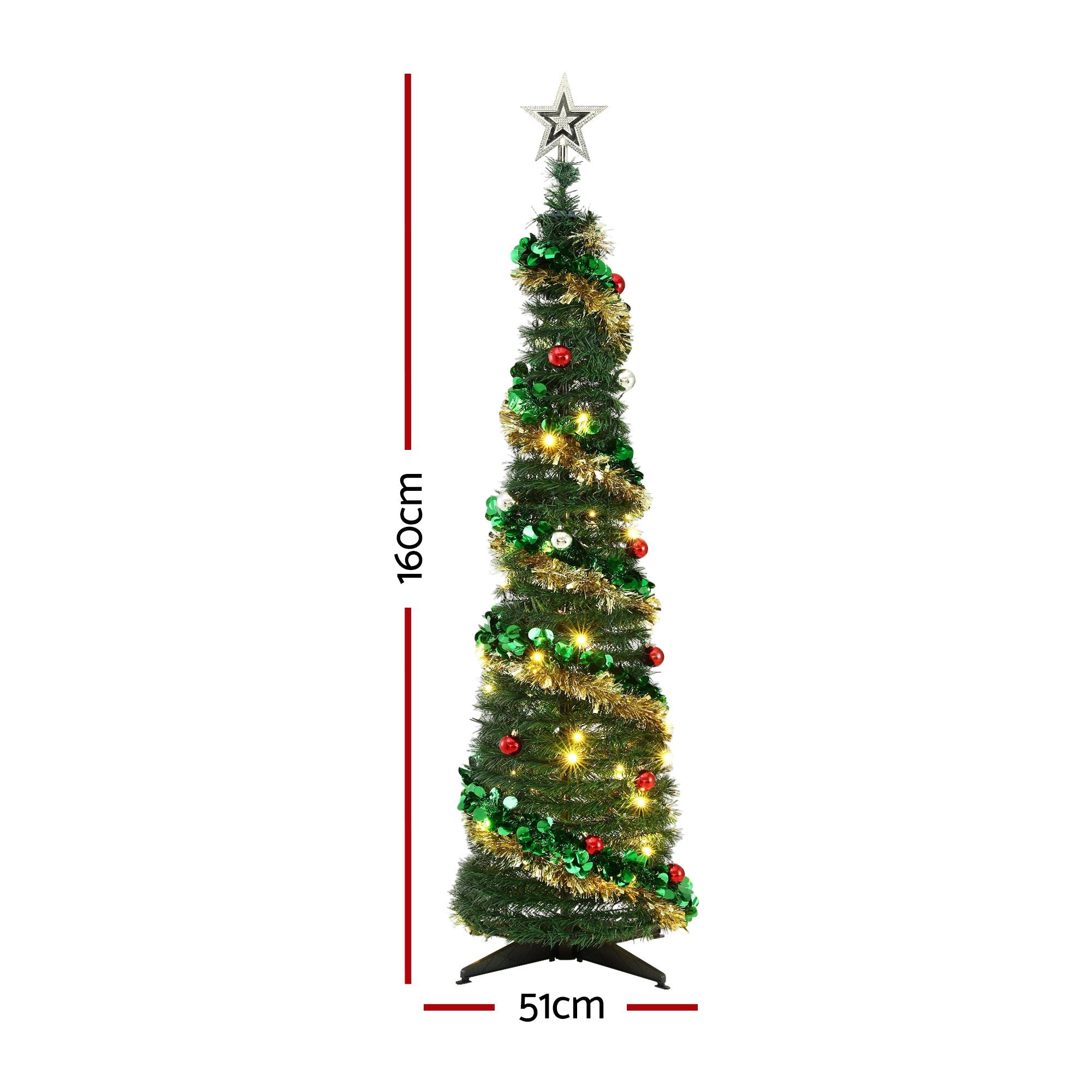 Pop Up Christmas Tree Pre Decorated Warm White LED 160cm