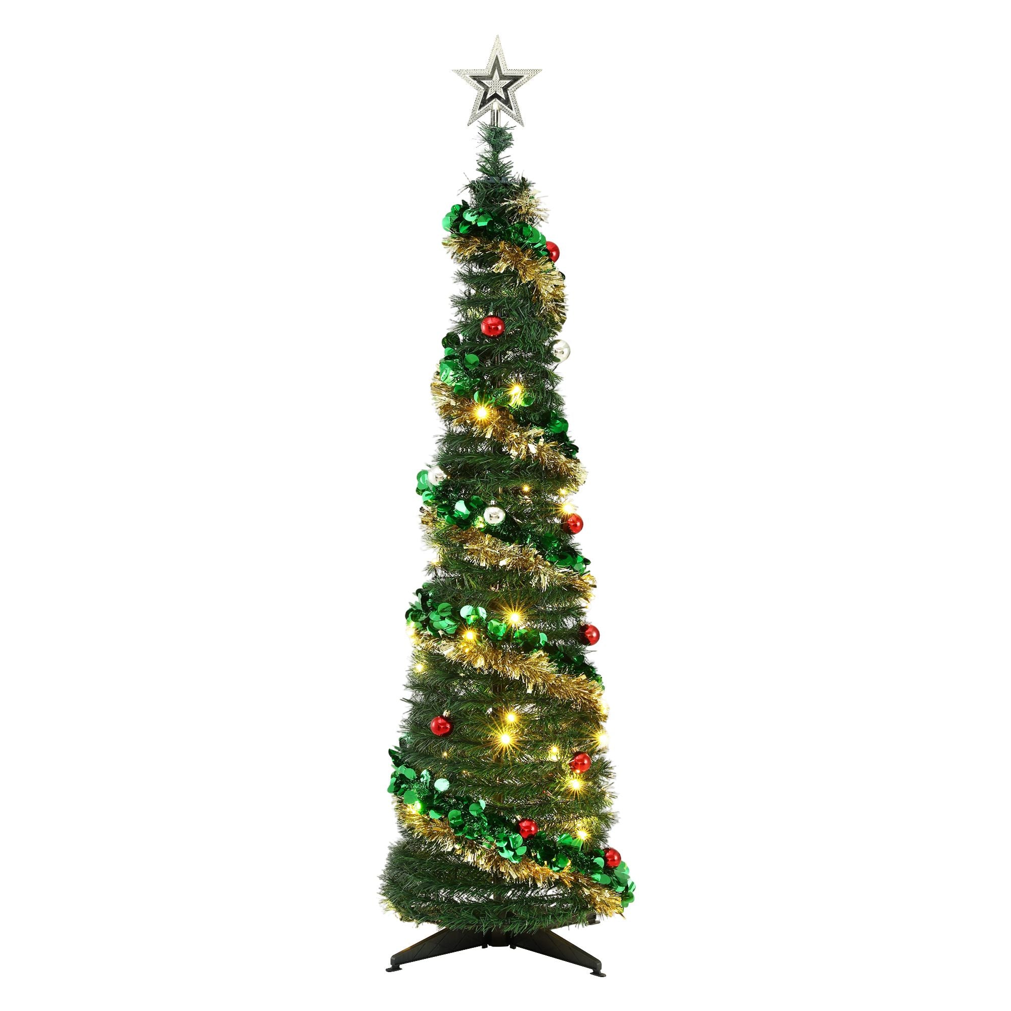 Pop Up Christmas Tree Pre Decorated Warm White LED 160cm