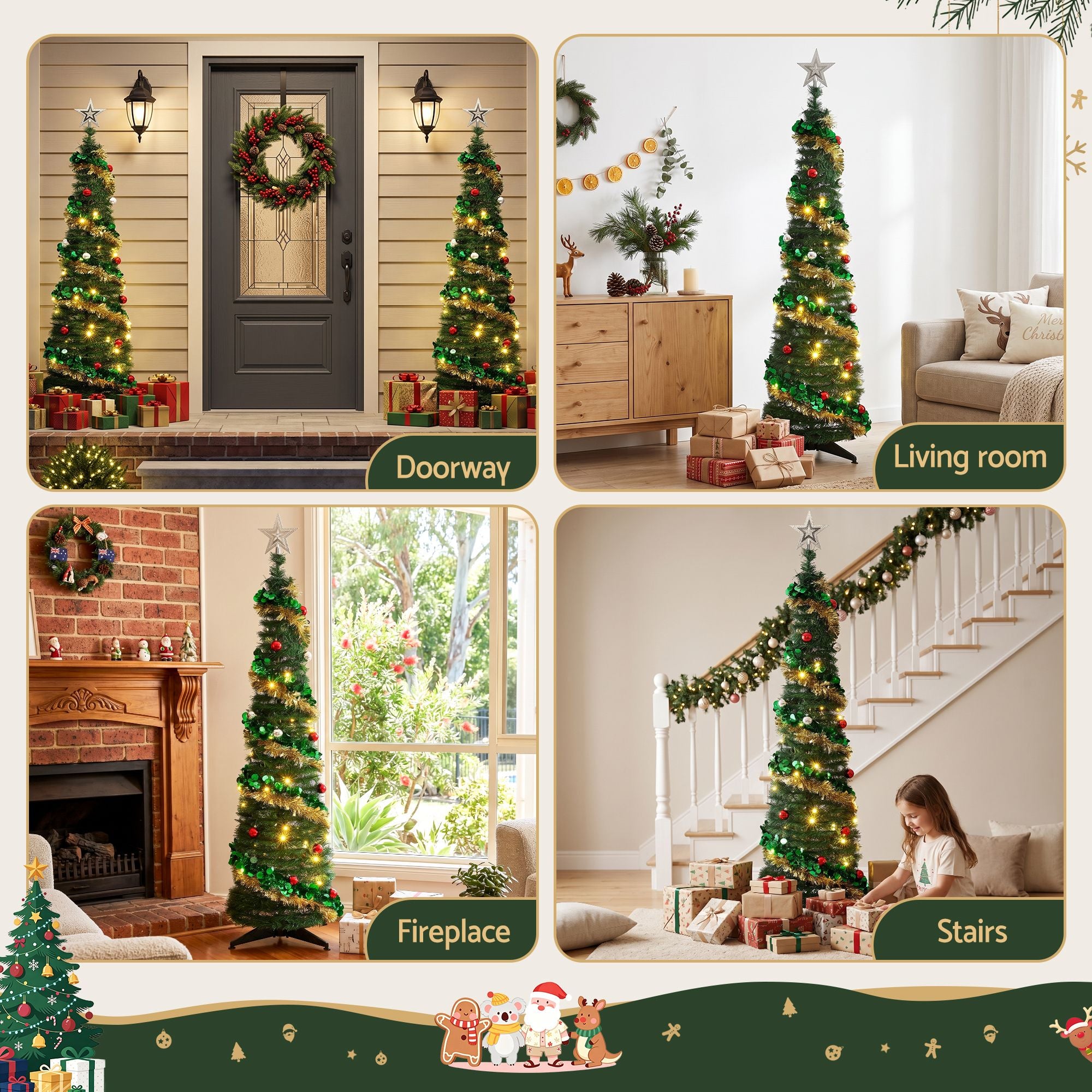 Pop Up Christmas Tree Pre Decorated Warm White LED 160cm