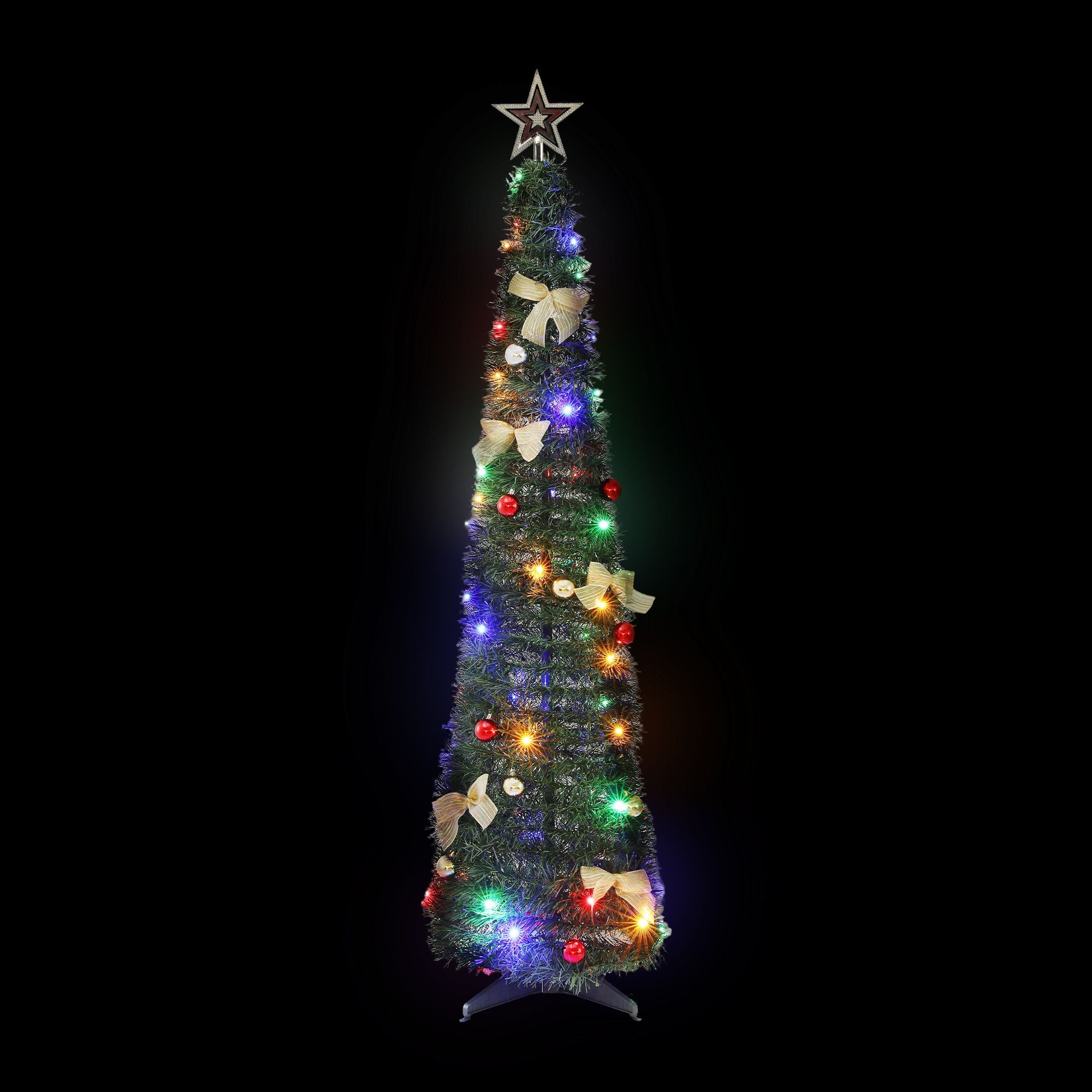 Pop Up Christmas Tree Pre Decorated Multicolour LED 155cm