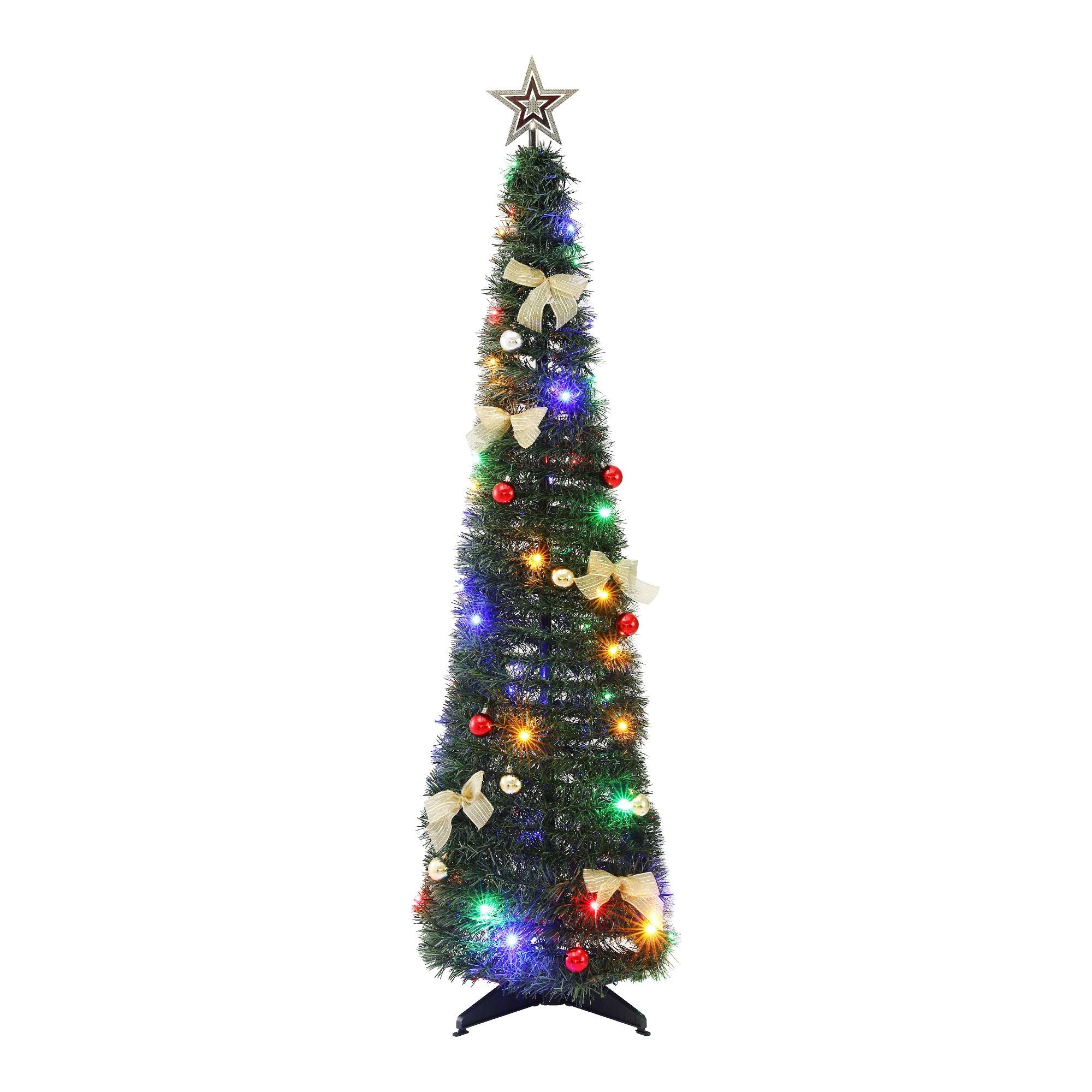 Pop Up Christmas Tree Pre Decorated Multicolour LED 155cm