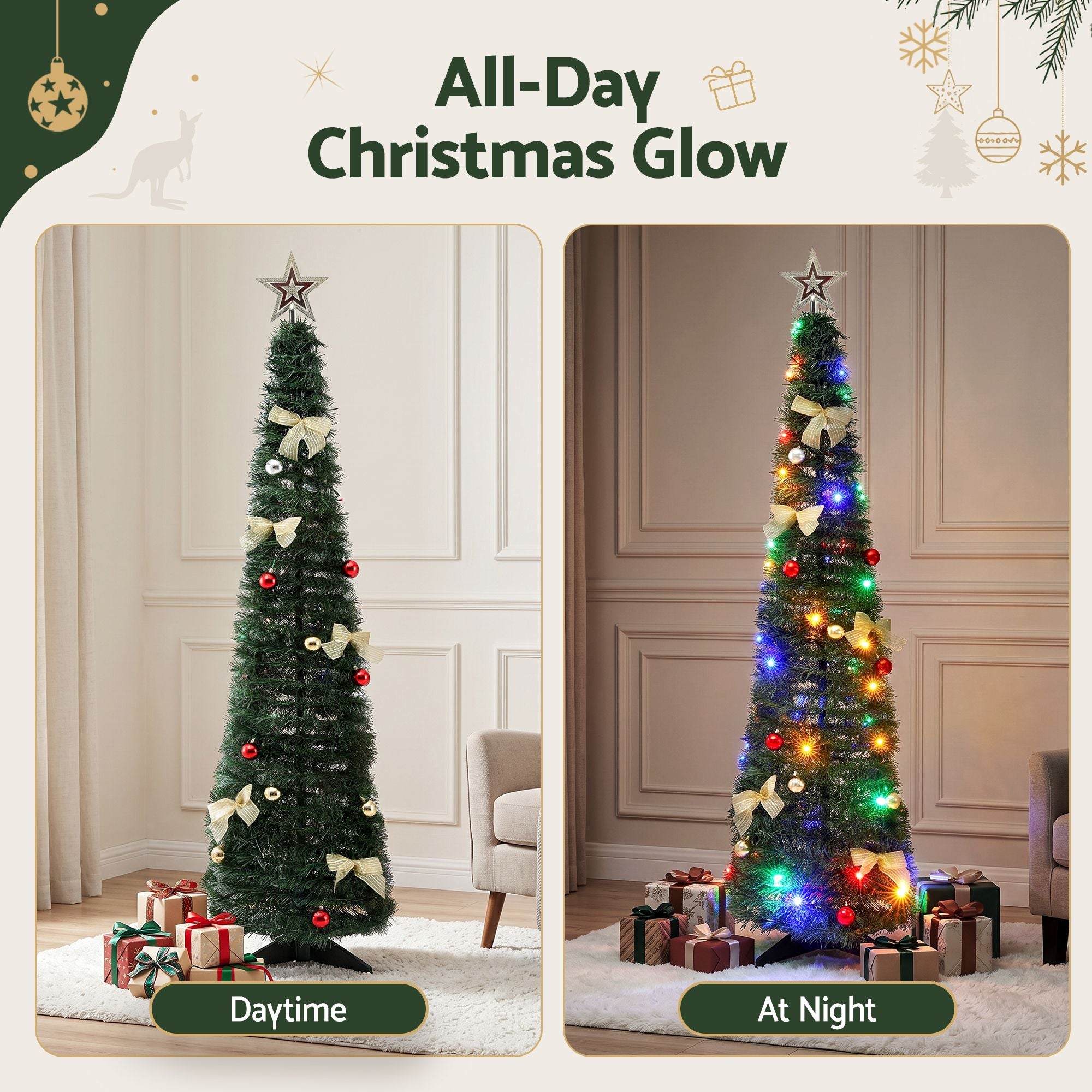 Pop Up Christmas Tree Pre Decorated Multicolour LED 155cm