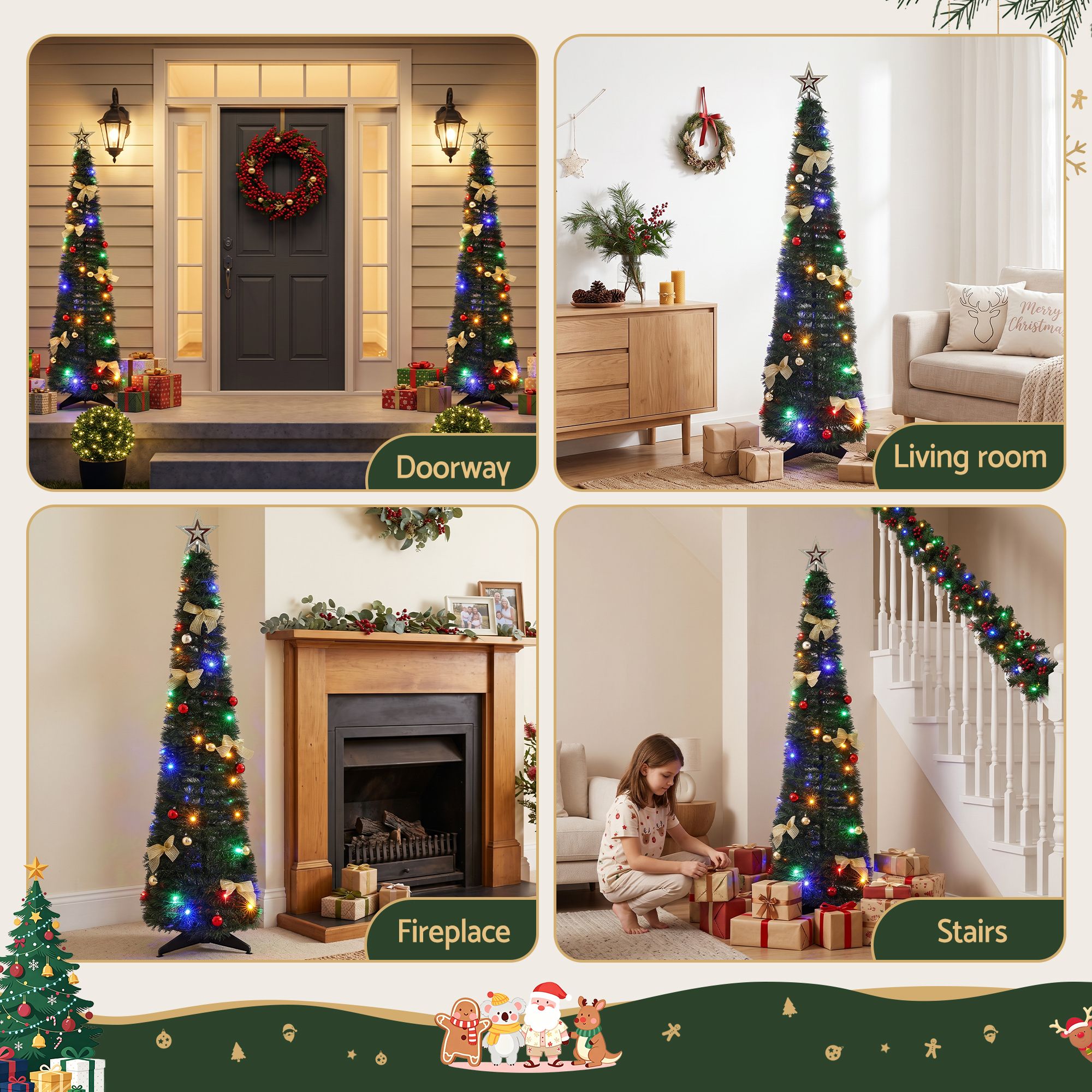 Pop Up Christmas Tree Pre Decorated Multicolour LED 155cm