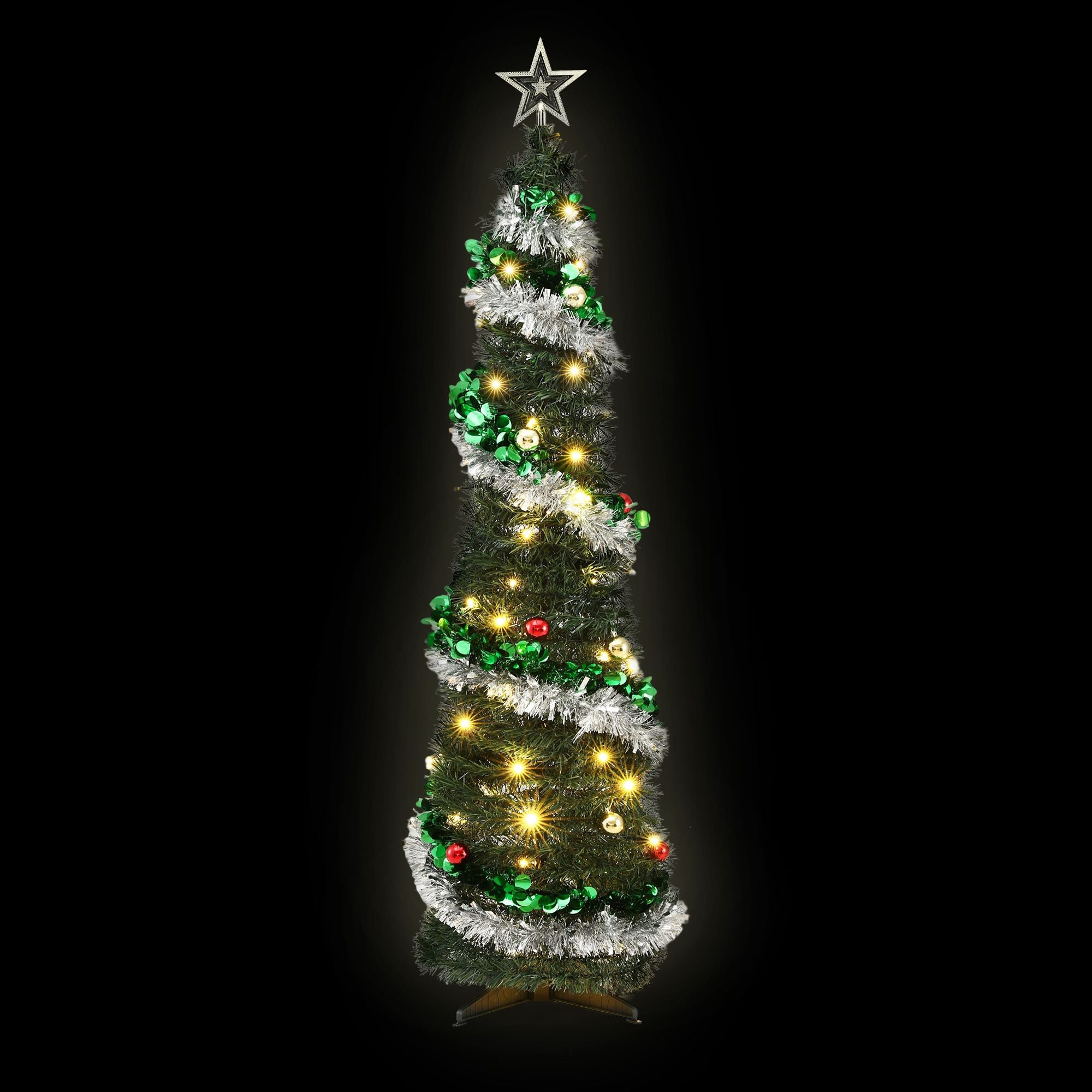 Pop Up Christmas Tree Pre Decorated Warm White LED 155cm