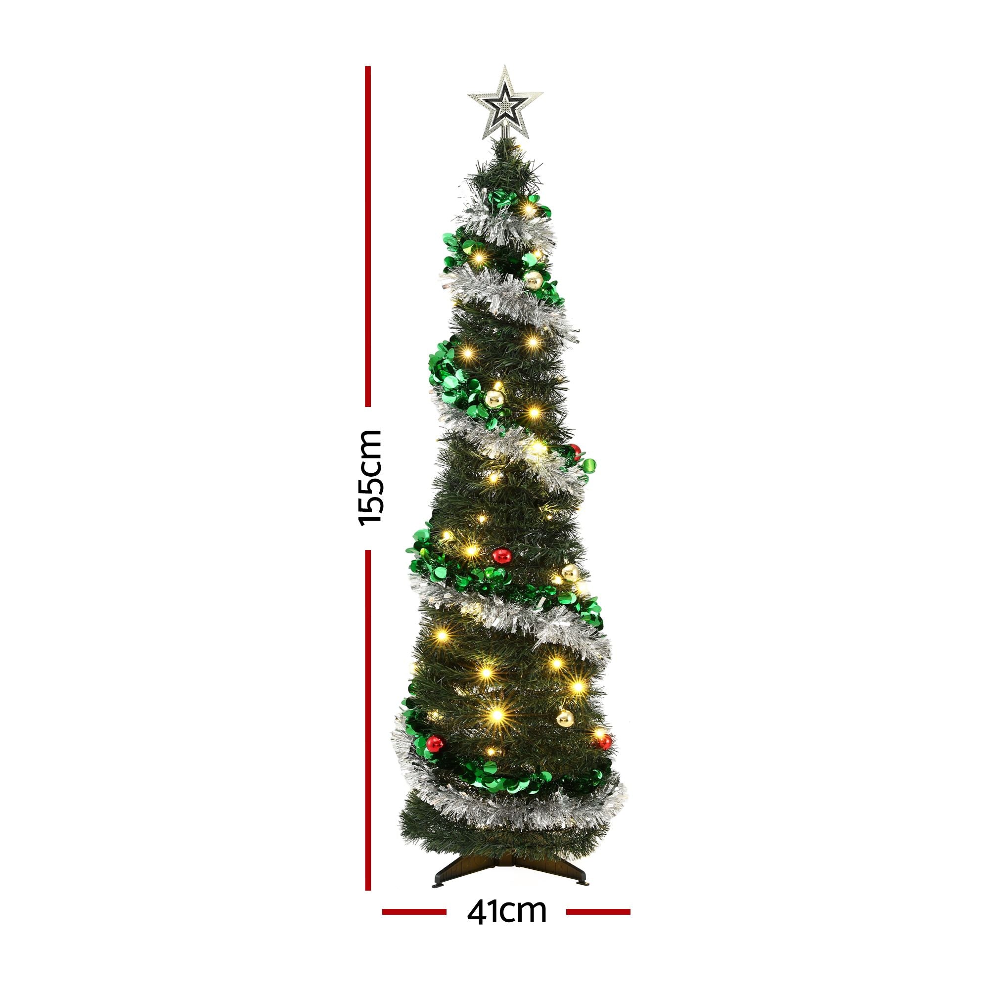 Pop Up Christmas Tree Pre Decorated Warm White LED 155cm