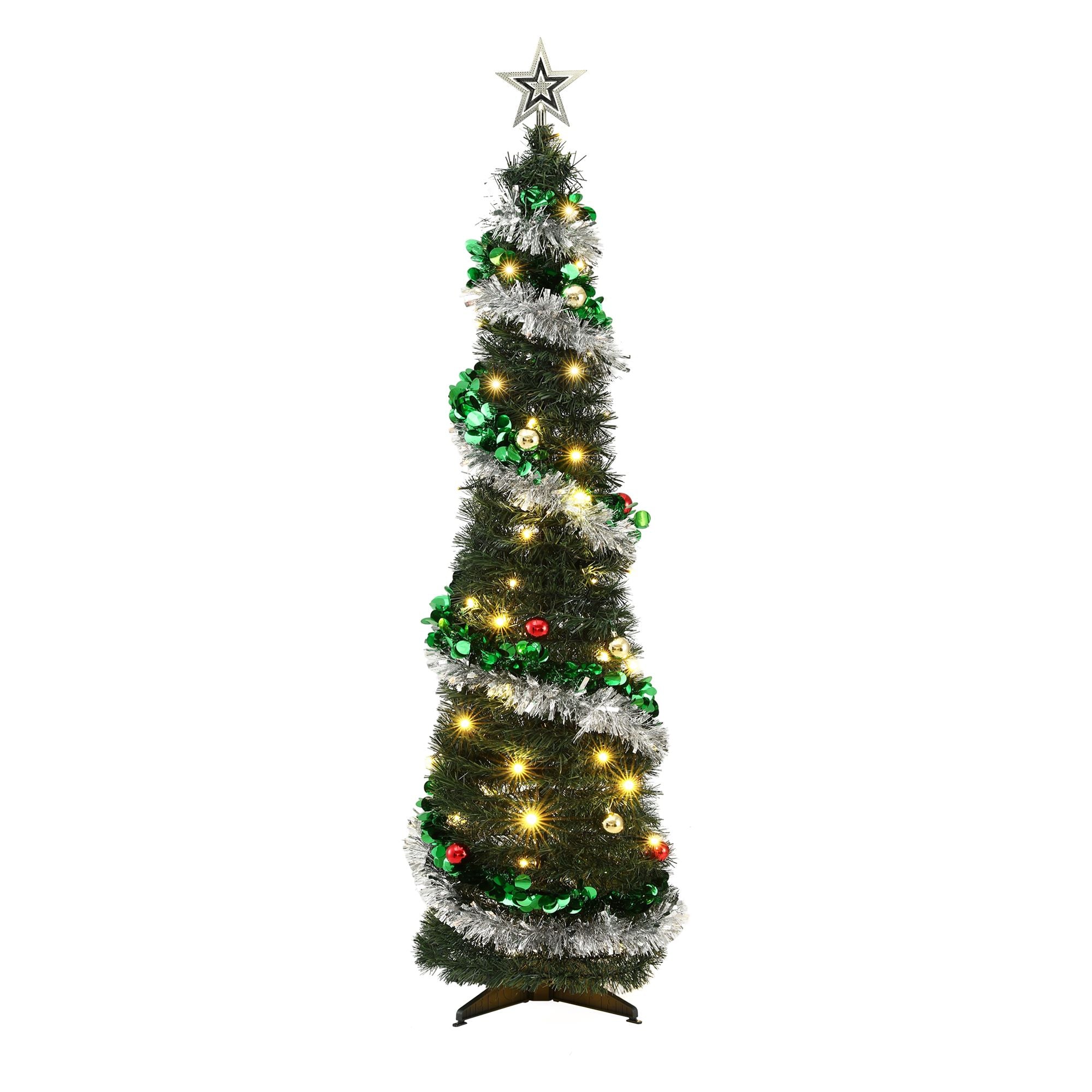 Pop Up Christmas Tree Pre Decorated Warm White LED 155cm