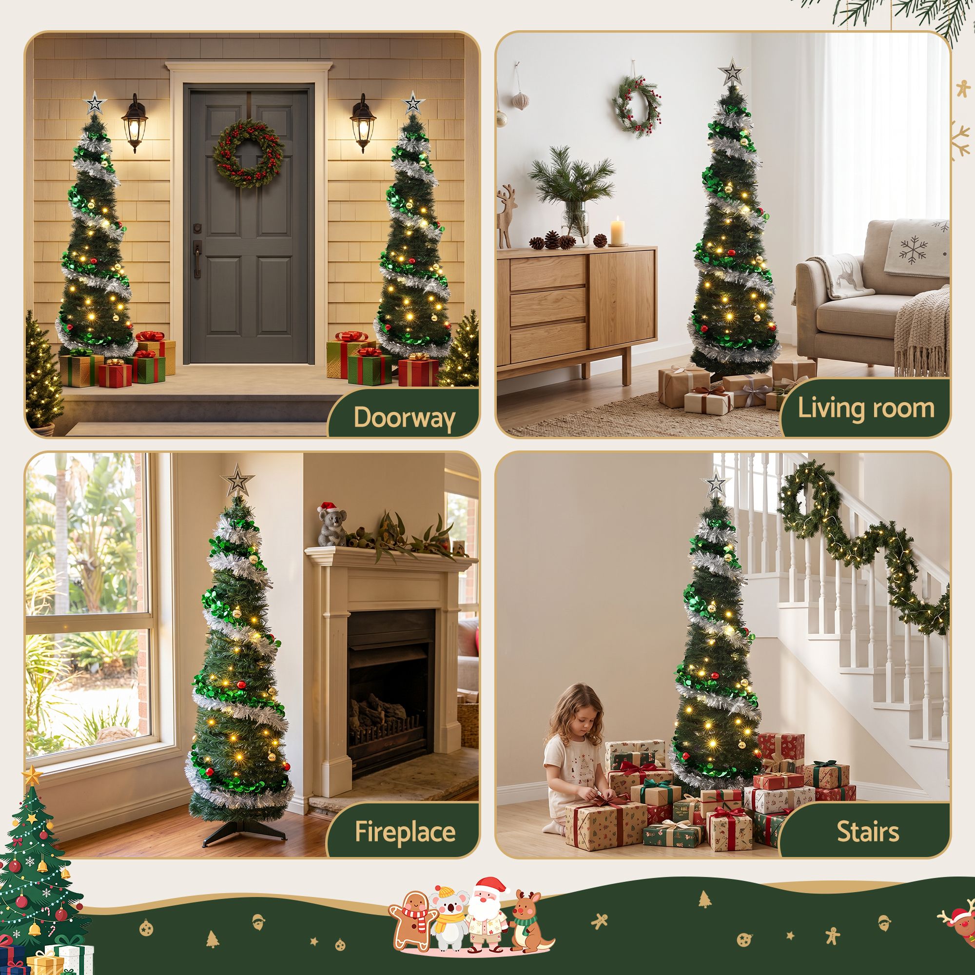 Pop Up Christmas Tree Pre Decorated Warm White LED 155cm