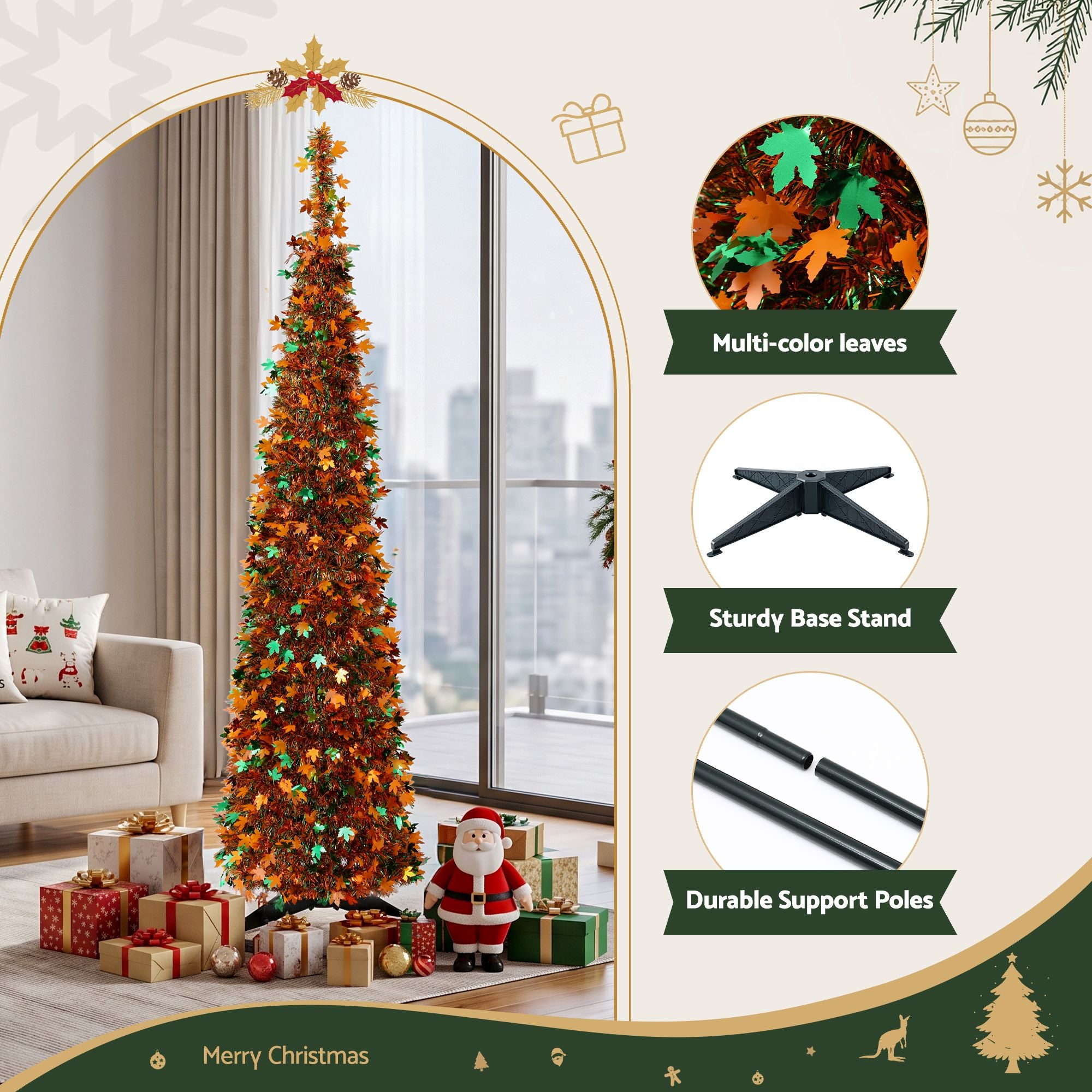 160cm Pop Up Christmas Tree Artificial Christmas Tree Golden Maple Leaf