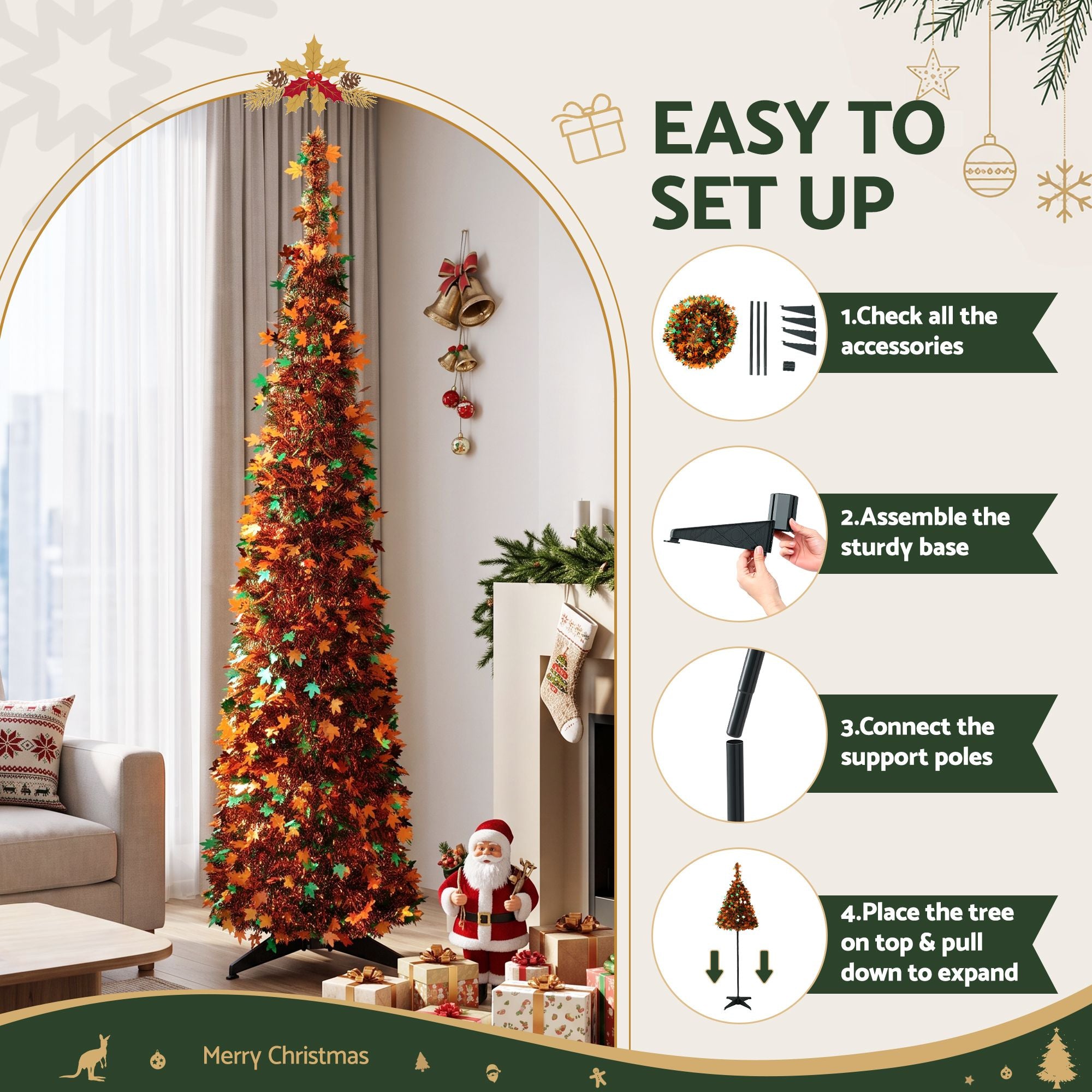 160cm Pop Up Christmas Tree Artificial Christmas Tree Golden Maple Leaf