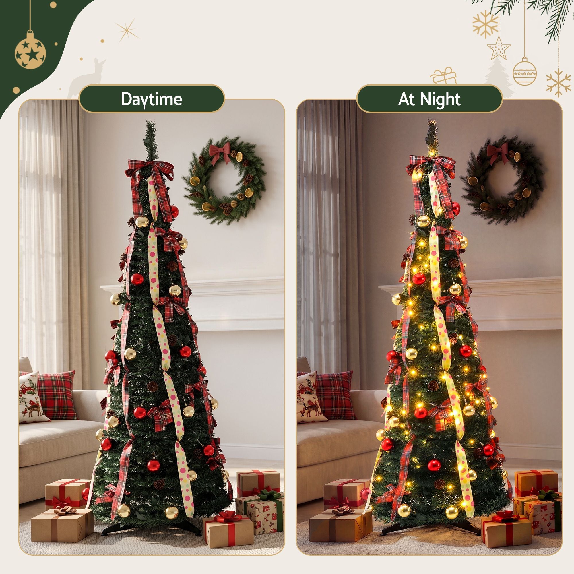 Pop Up Christmas Tree Pre Decorated Artificial Christmas Tree 197cm