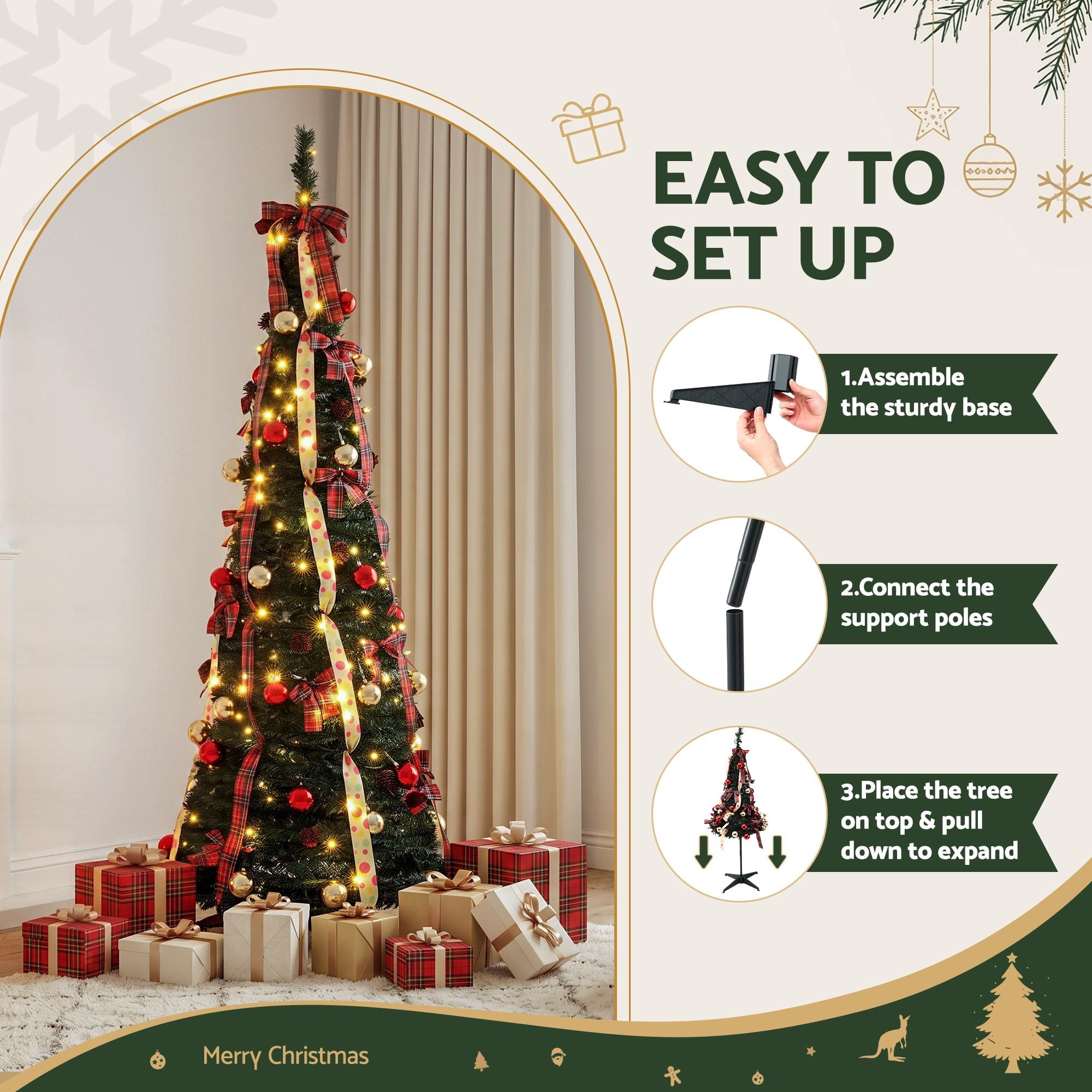 Pop Up Christmas Tree Pre Decorated Artificial Christmas Tree 197cm
