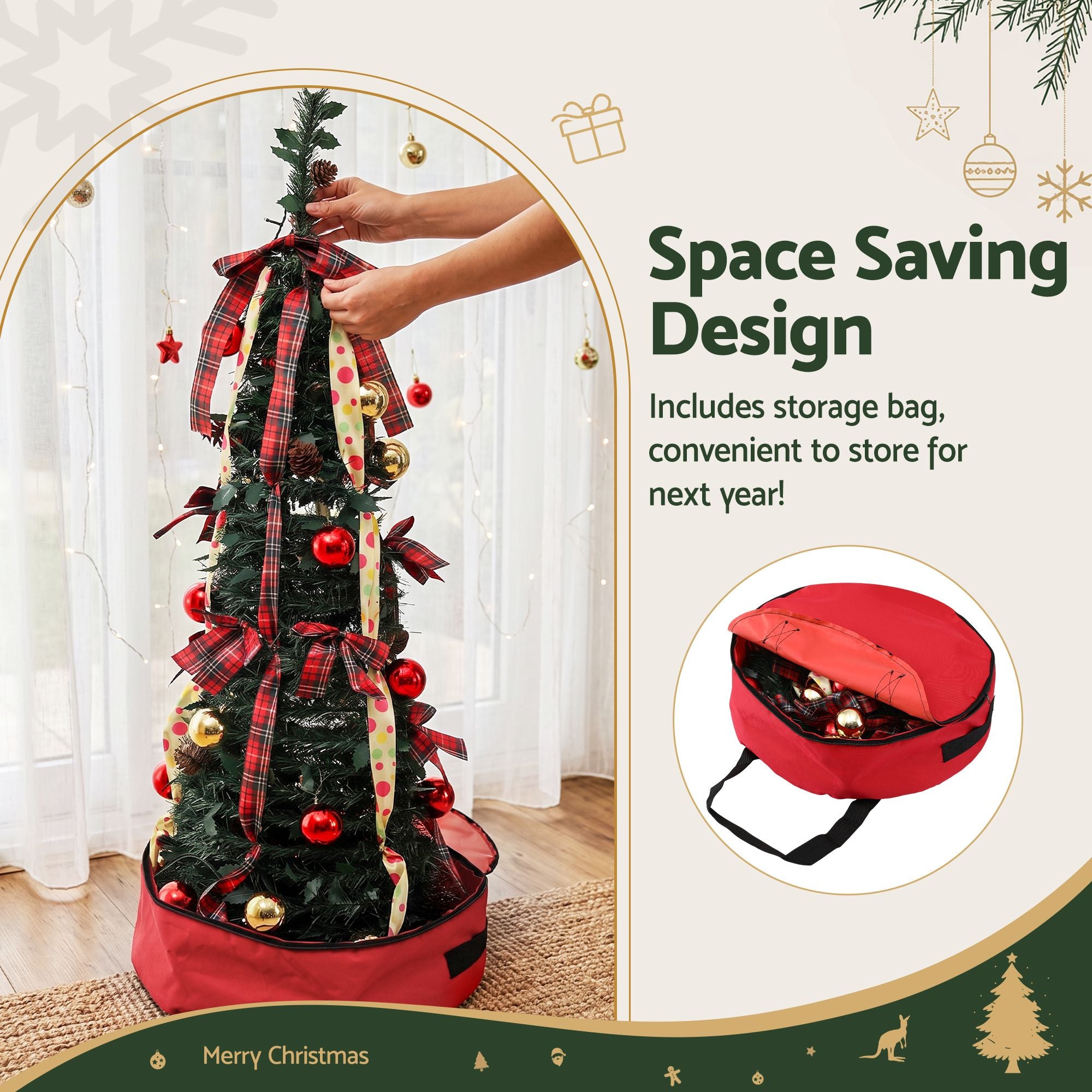 Pop Up Christmas Tree Pre Decorated Artificial Christmas Tree 197cm