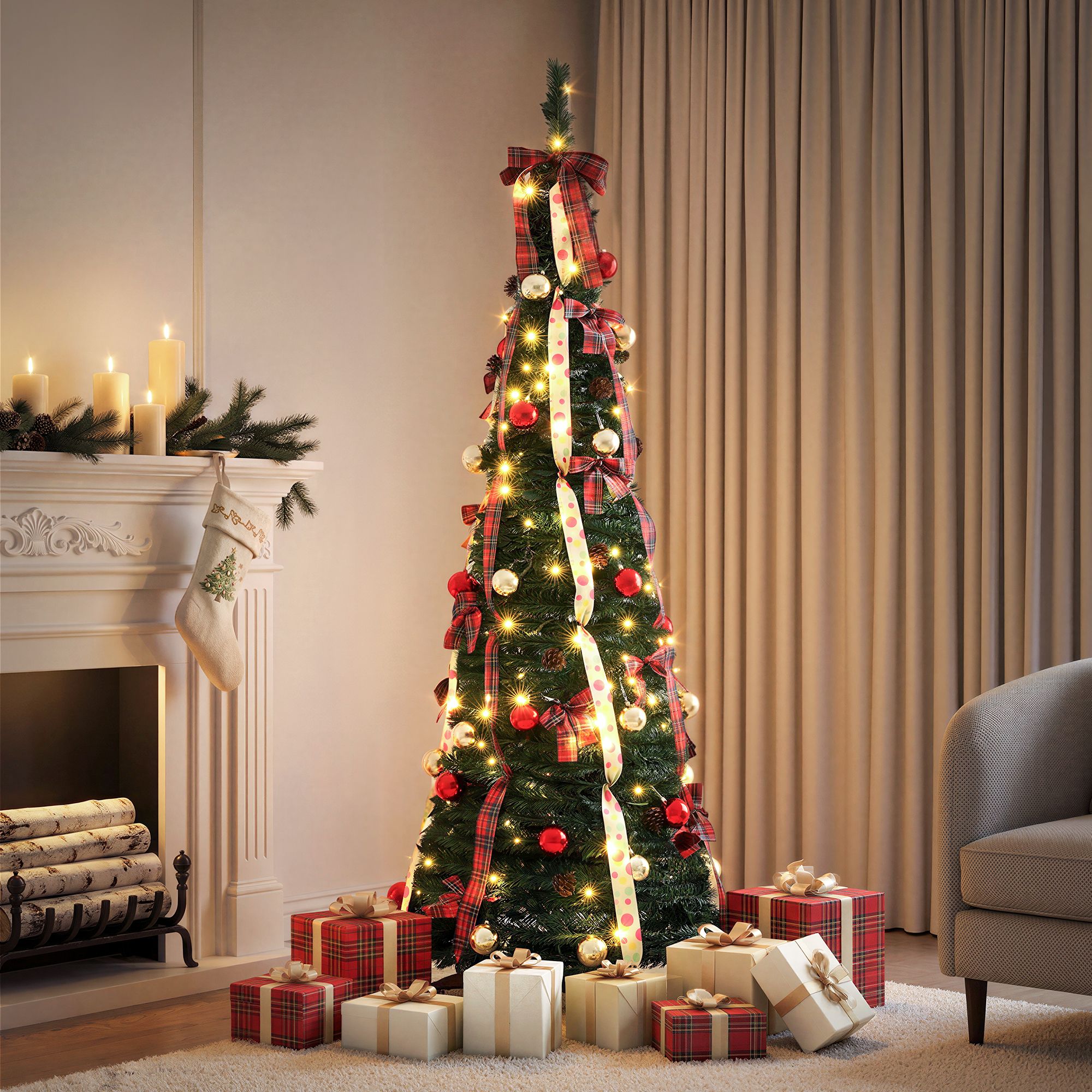 Pop Up Christmas Tree Pre Decorated Artificial Christmas Tree 197cm
