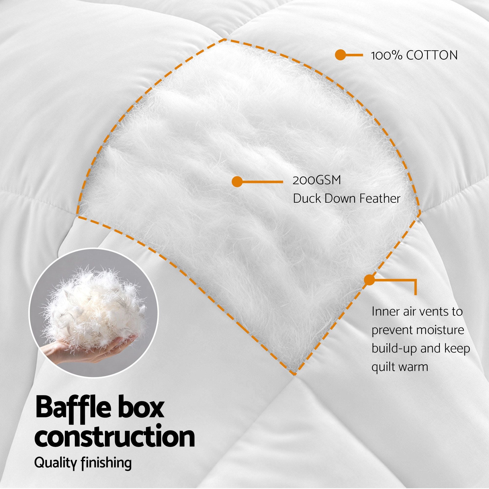 Queen Quilt, 200GSM Summer Duck Down Feather Doona Insert