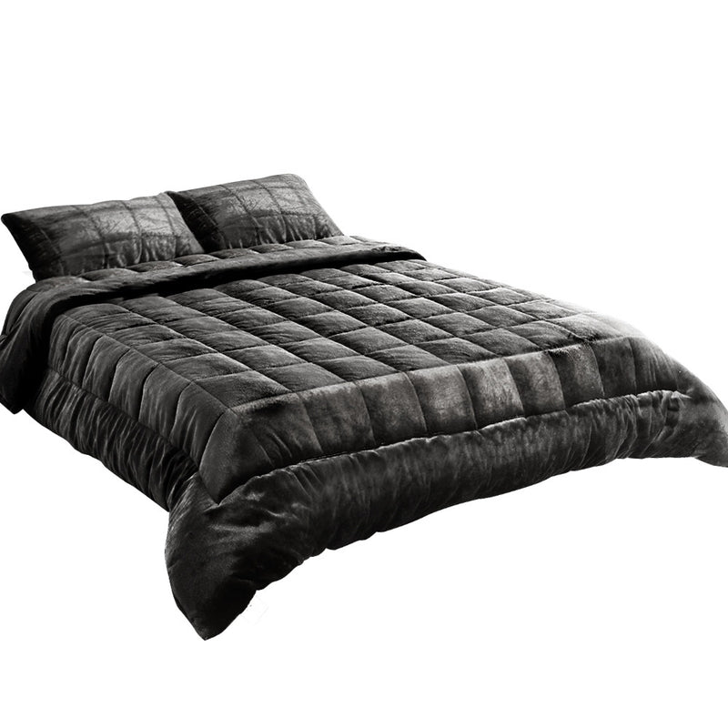 Mink Quilt Comforter Fleece Throw Blanket Doona Charcoal Super King