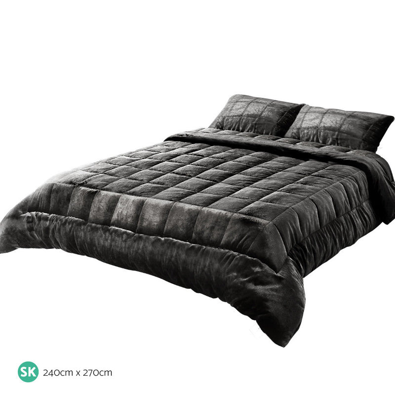 Mink Quilt Comforter Fleece Throw Blanket Doona Charcoal Super King