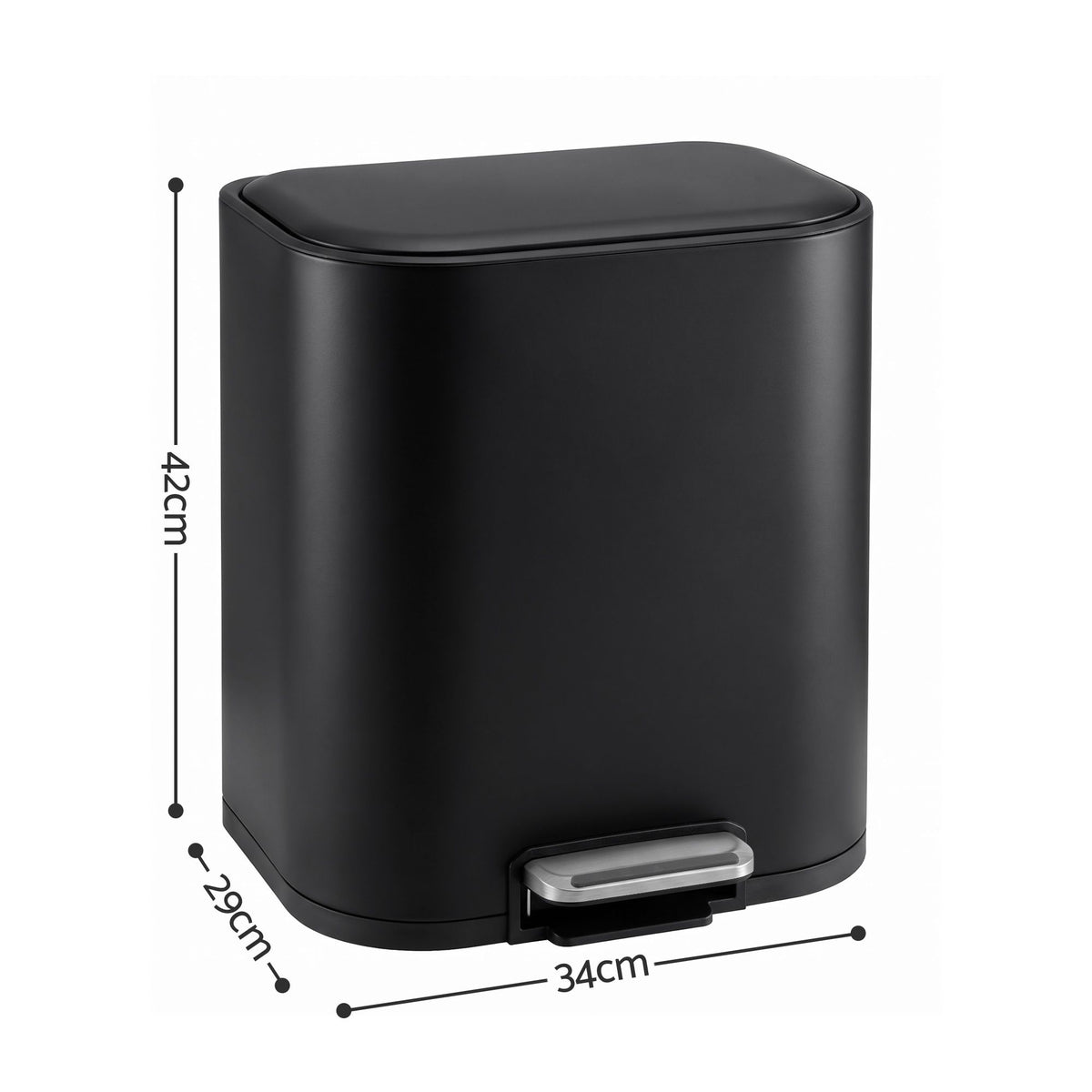 20L Steel Pedal Trash Bin with Soft Close Lid - Black