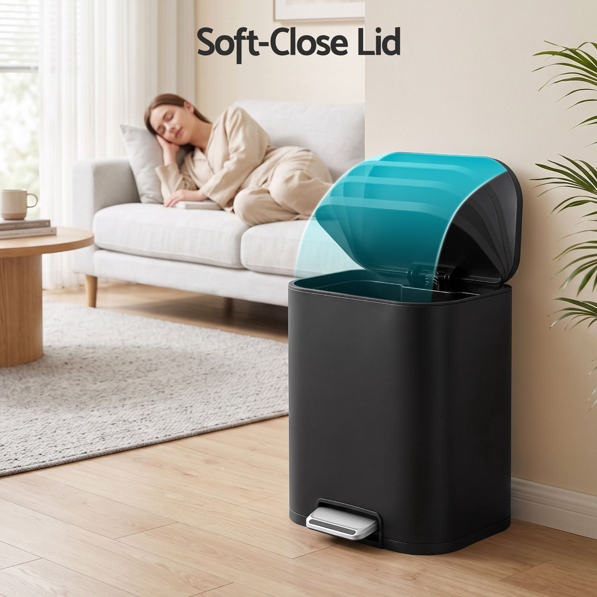 20L Steel Pedal Trash Bin with Soft Close Lid - Black